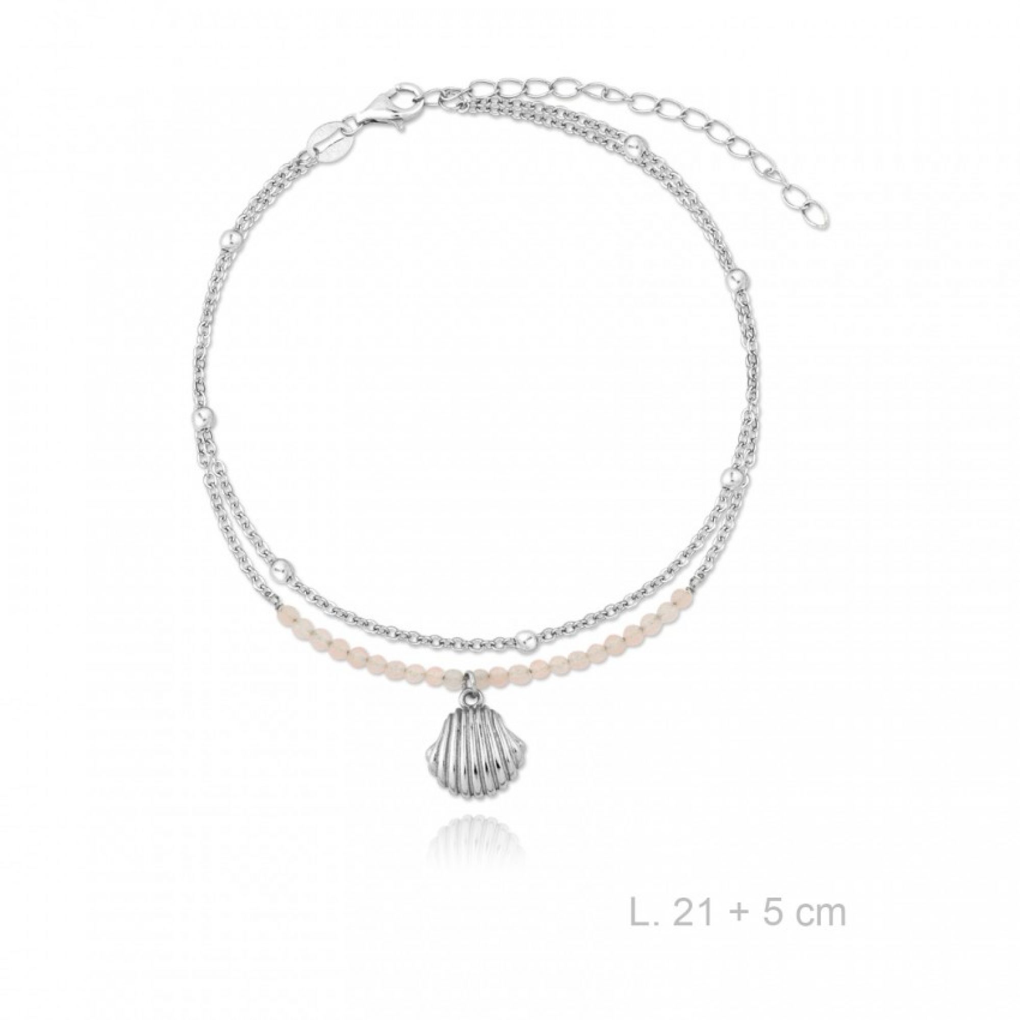 Silver double chain anklet with dangle seashell