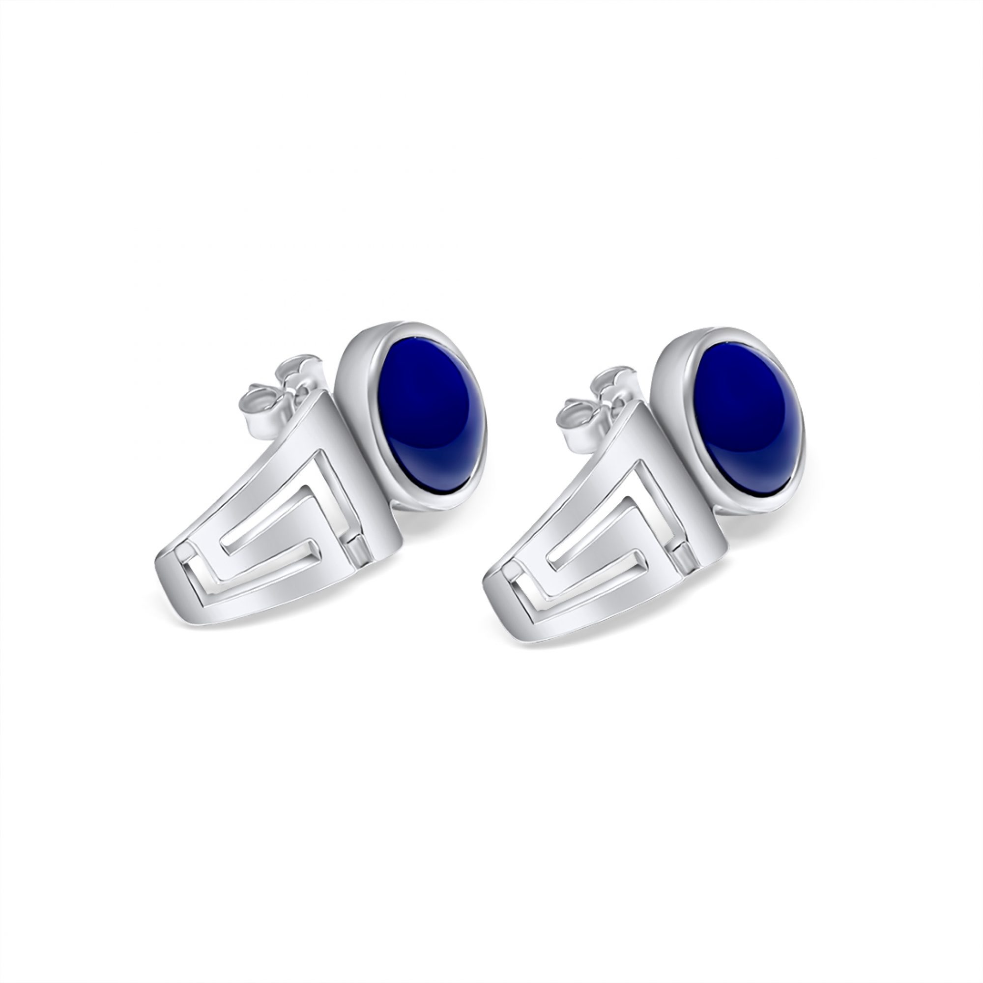 Meander earrings with lapis lazuli stones