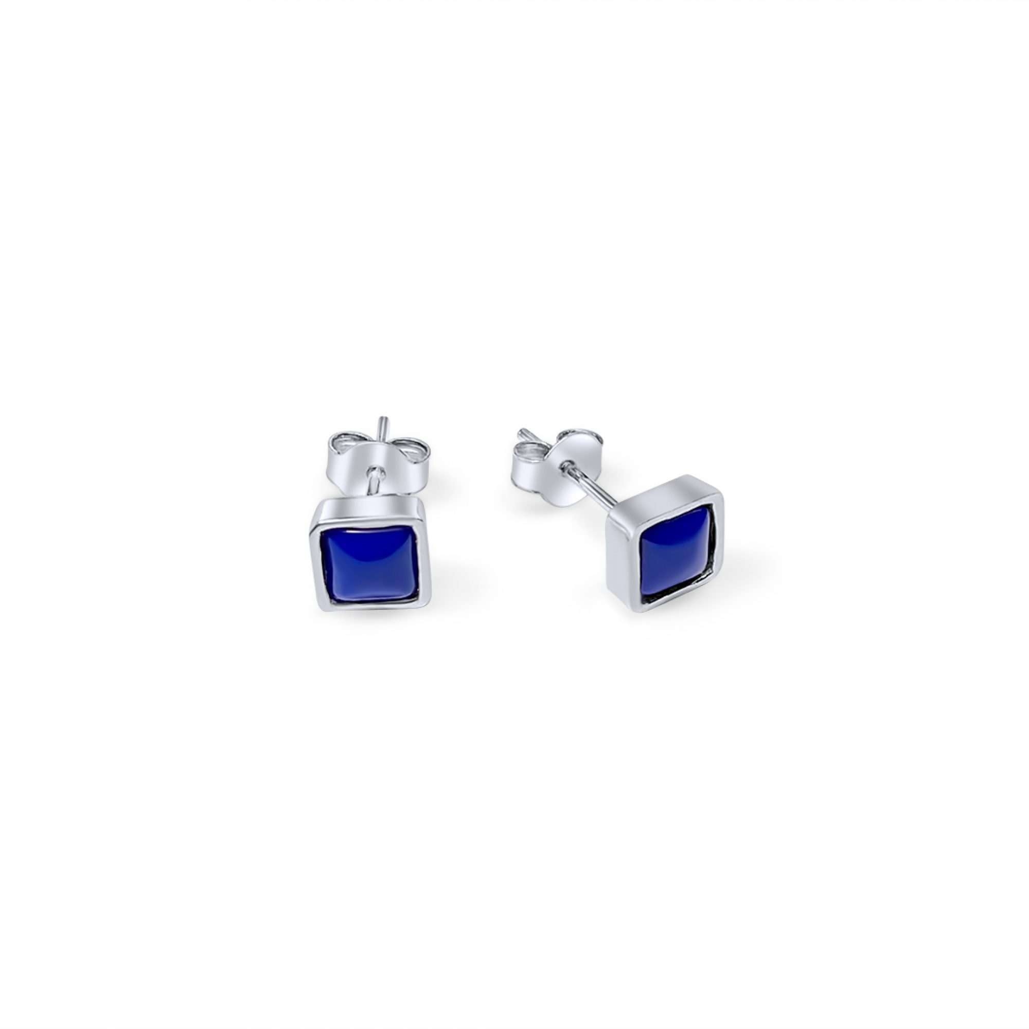 Silver stud earrings with lapis lazuli stones