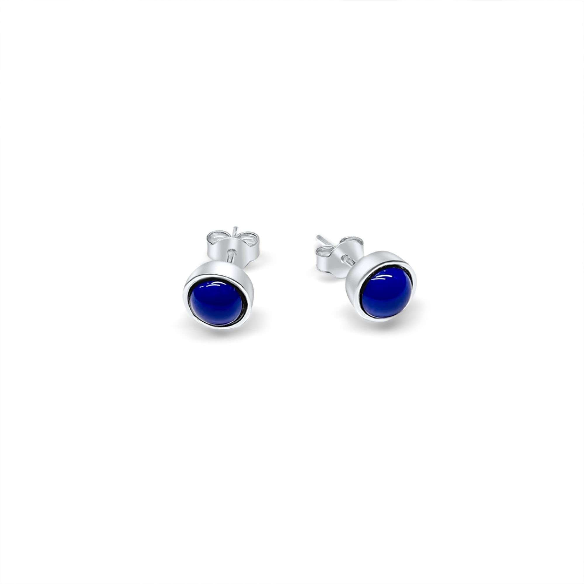Silver stud earrings with lapis lazuli stones