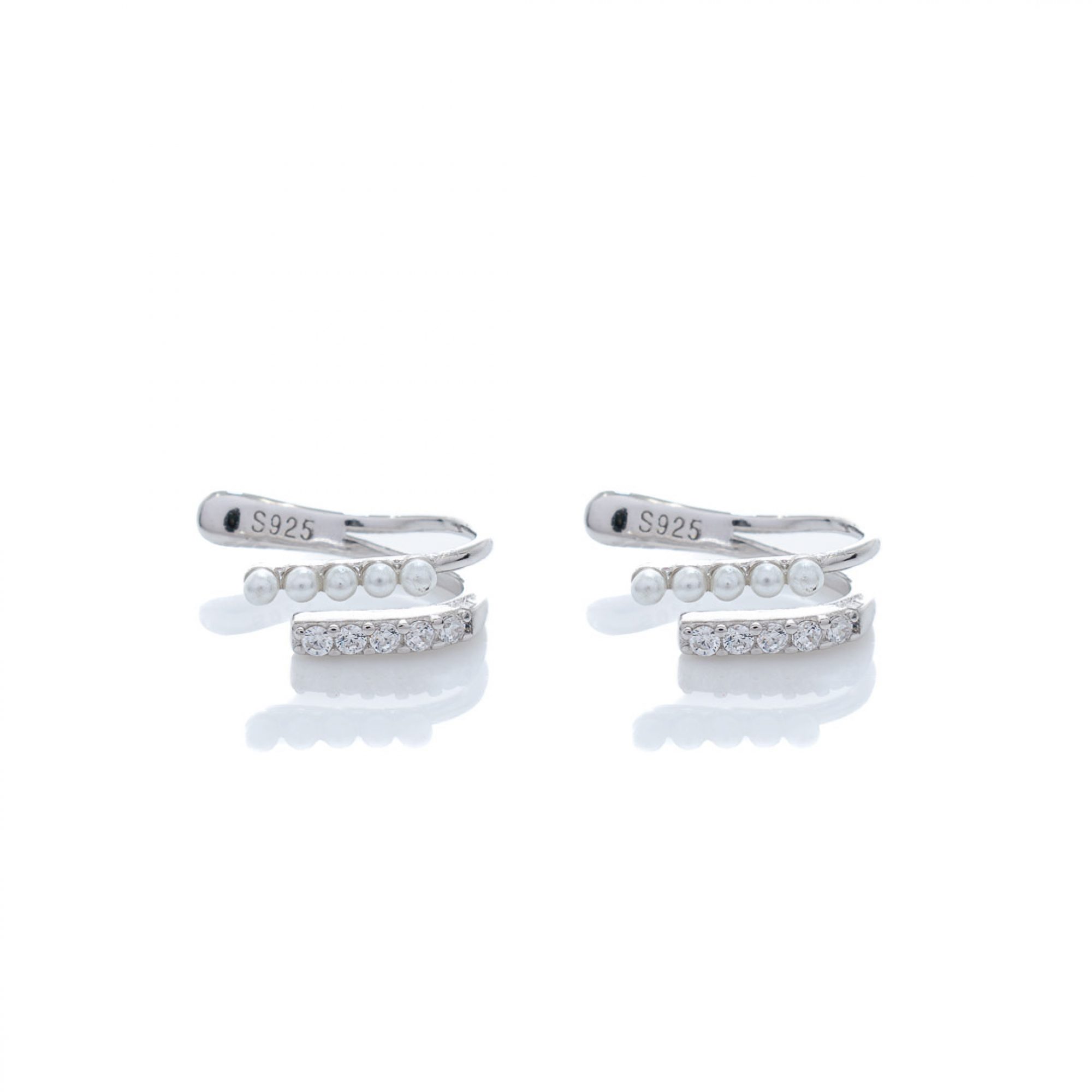 Silver ear cuffs with real pearls and zircon stones