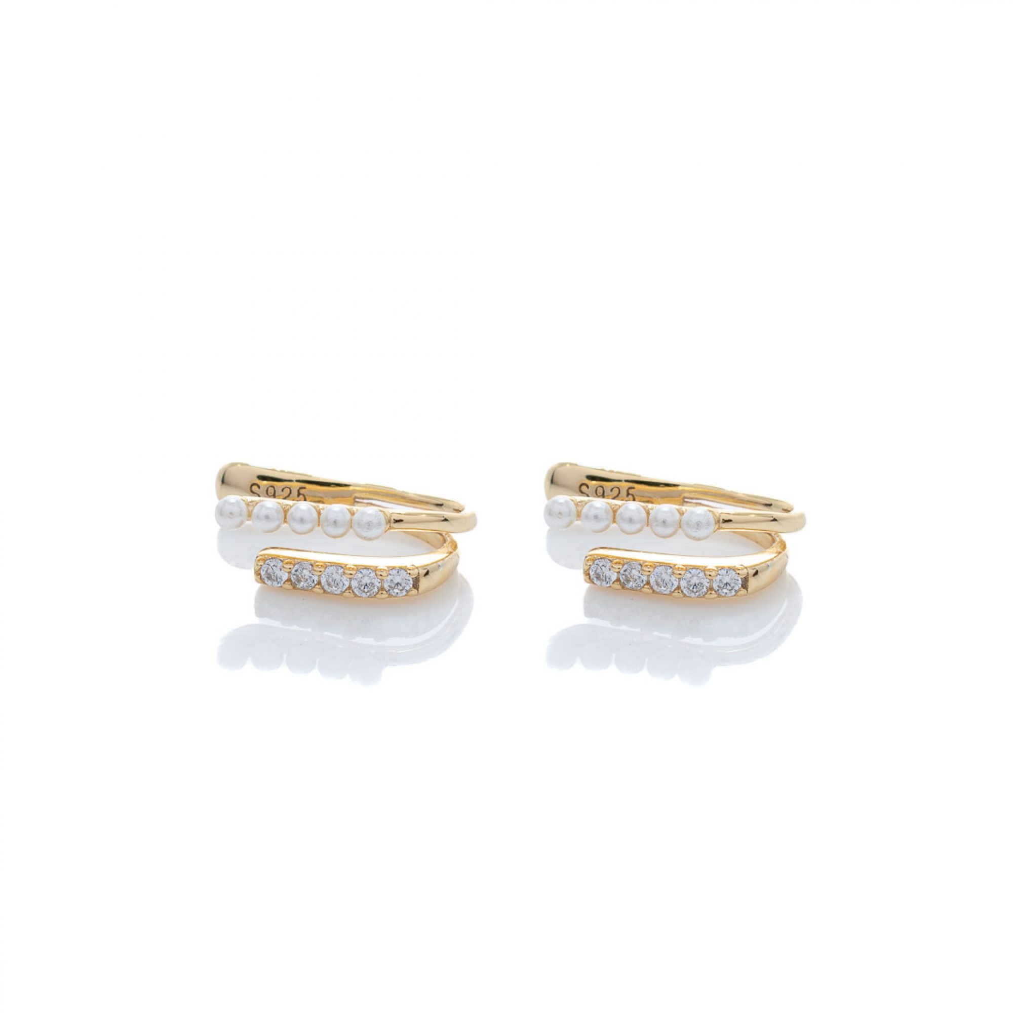Gold plated ear cuffs with real pearls and zircon stones