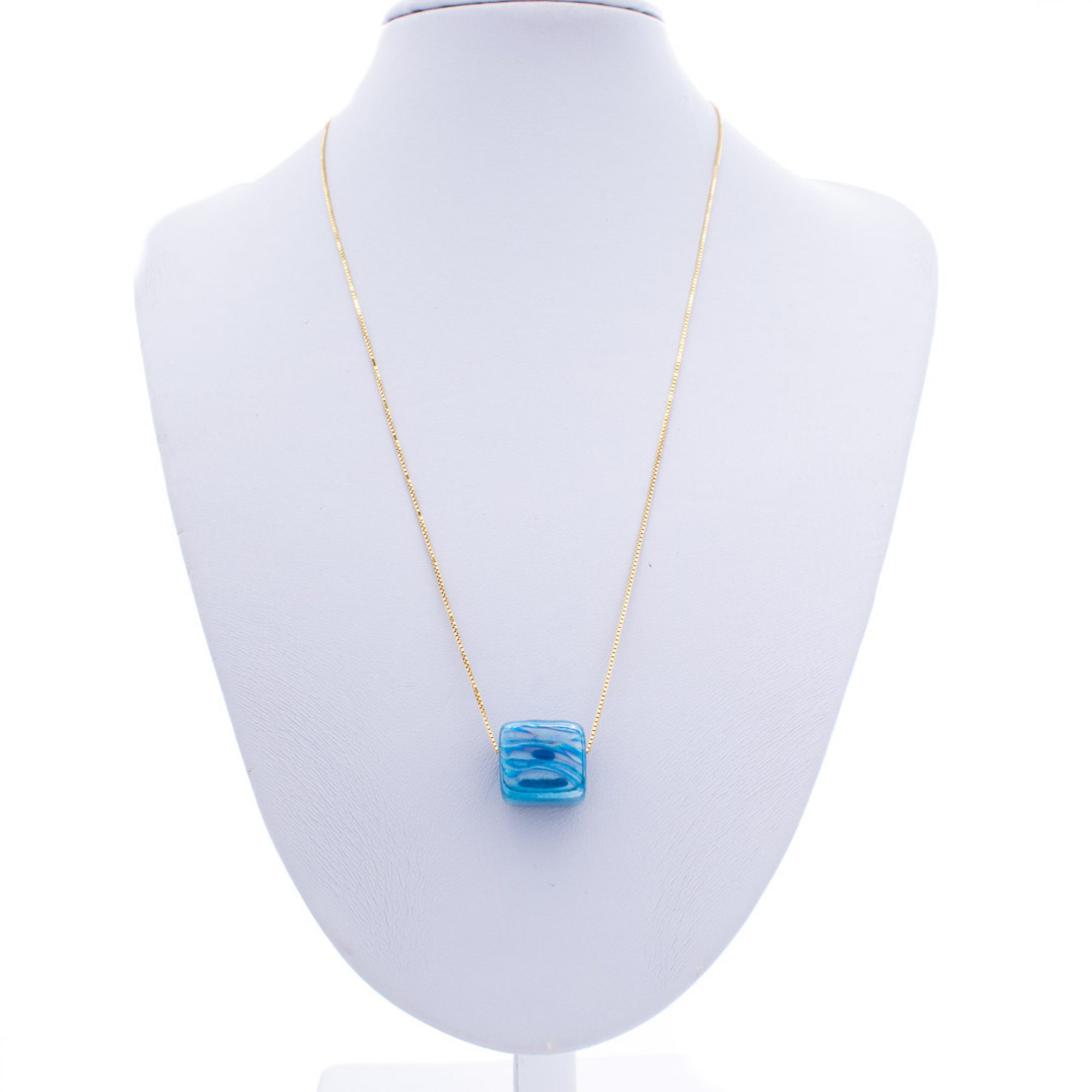 Gold plated sky blue bead necklace