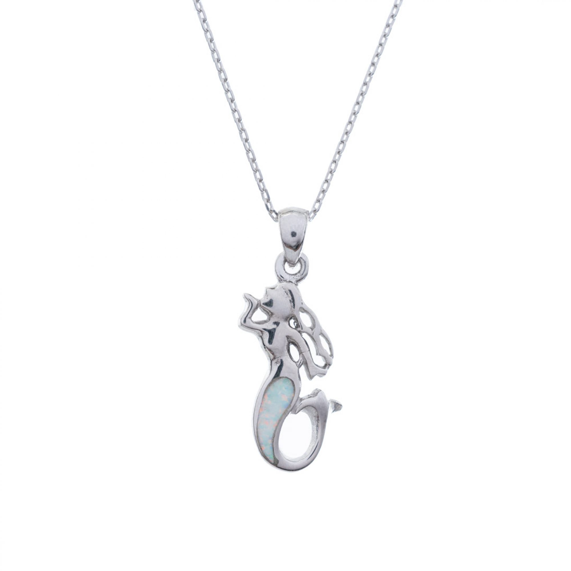 White opal mermaid pendant