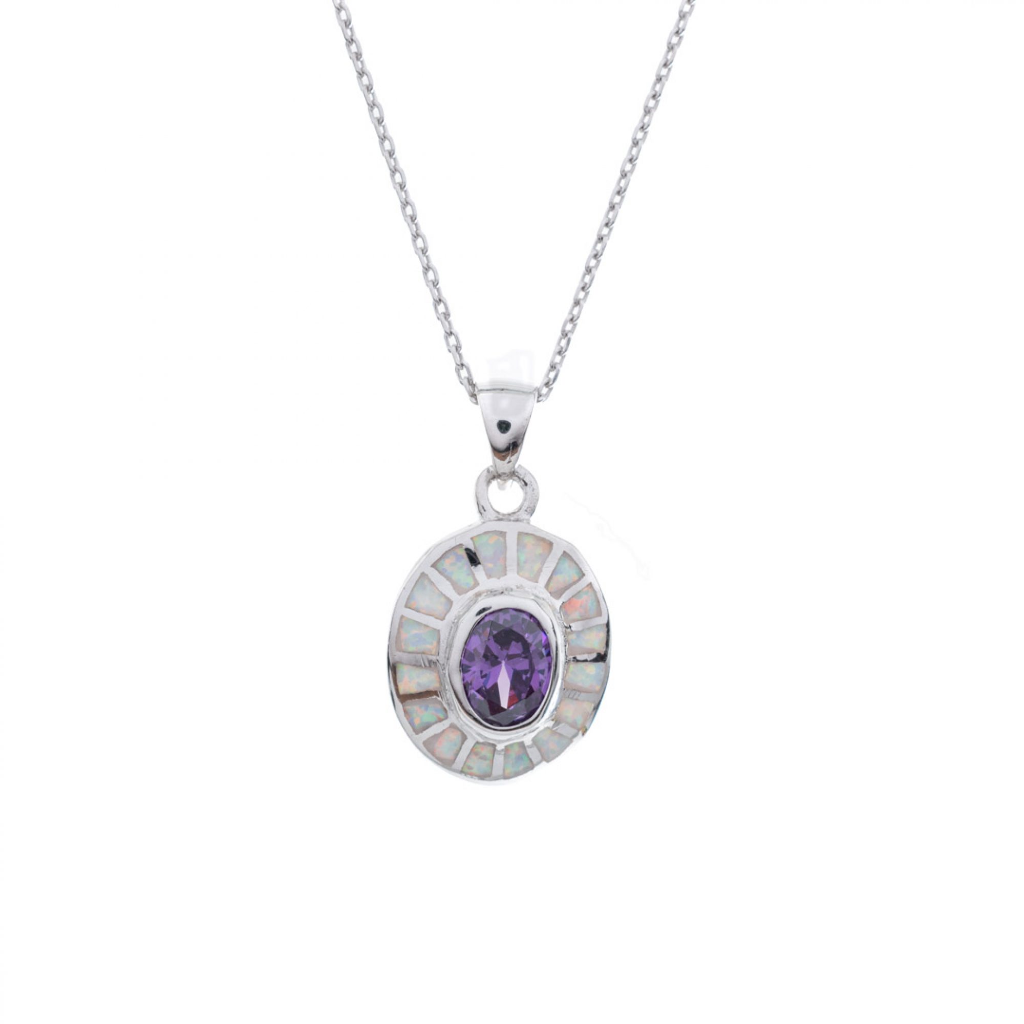 White opal pendant with amethyst stone