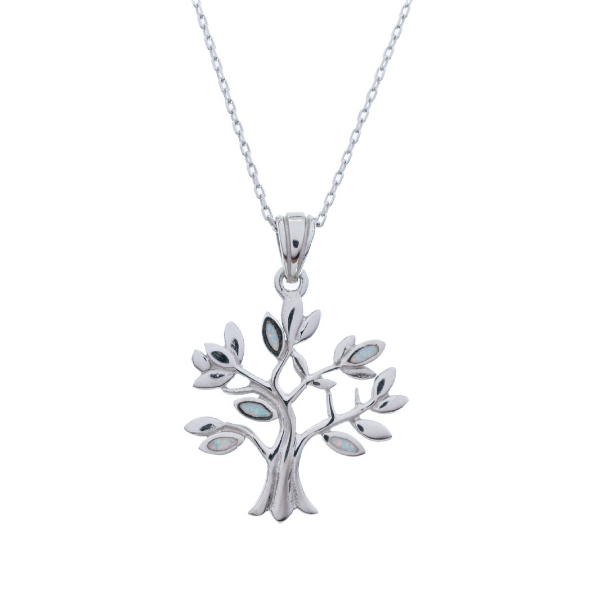 White opal tree of life pendant