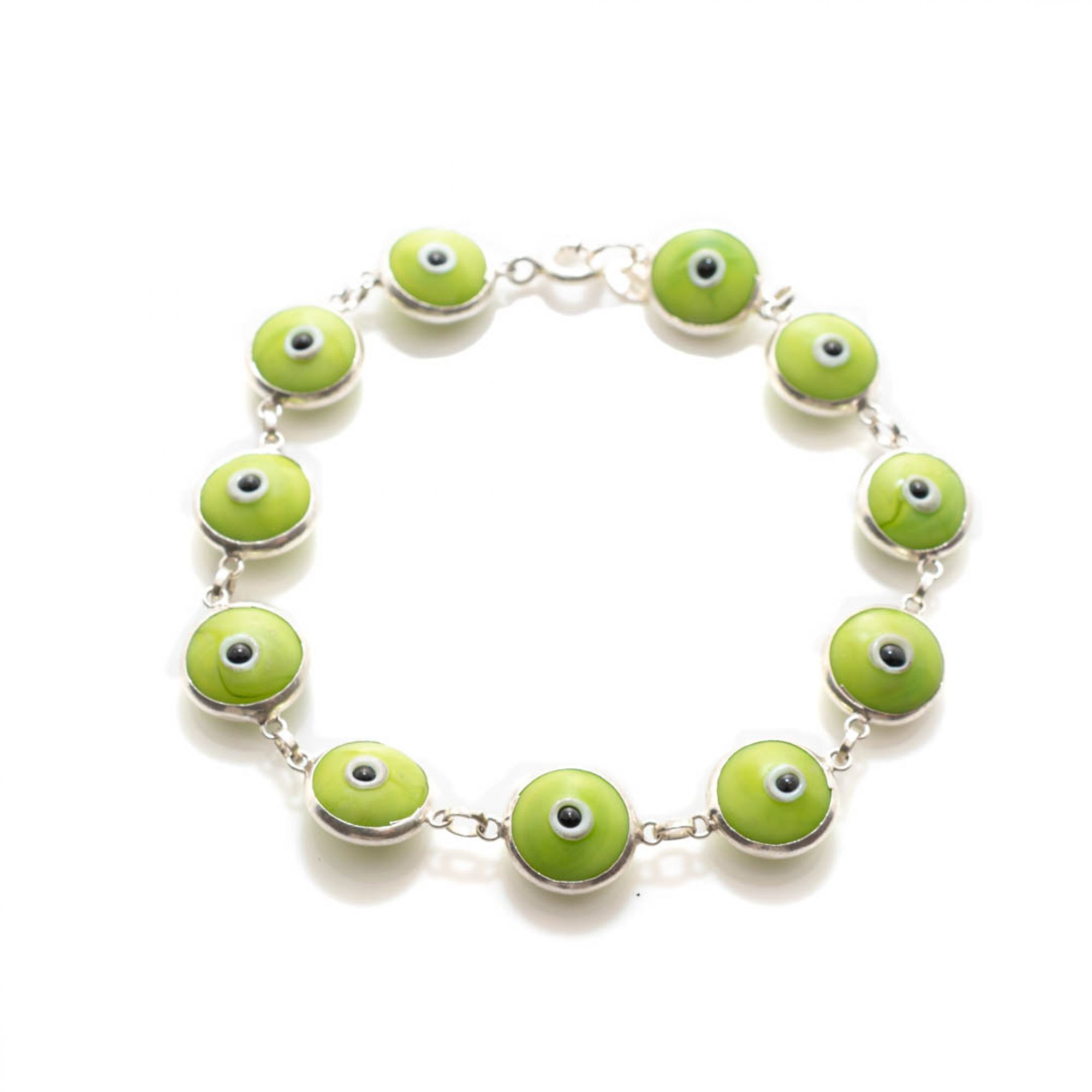 Eye bracelet with green stones