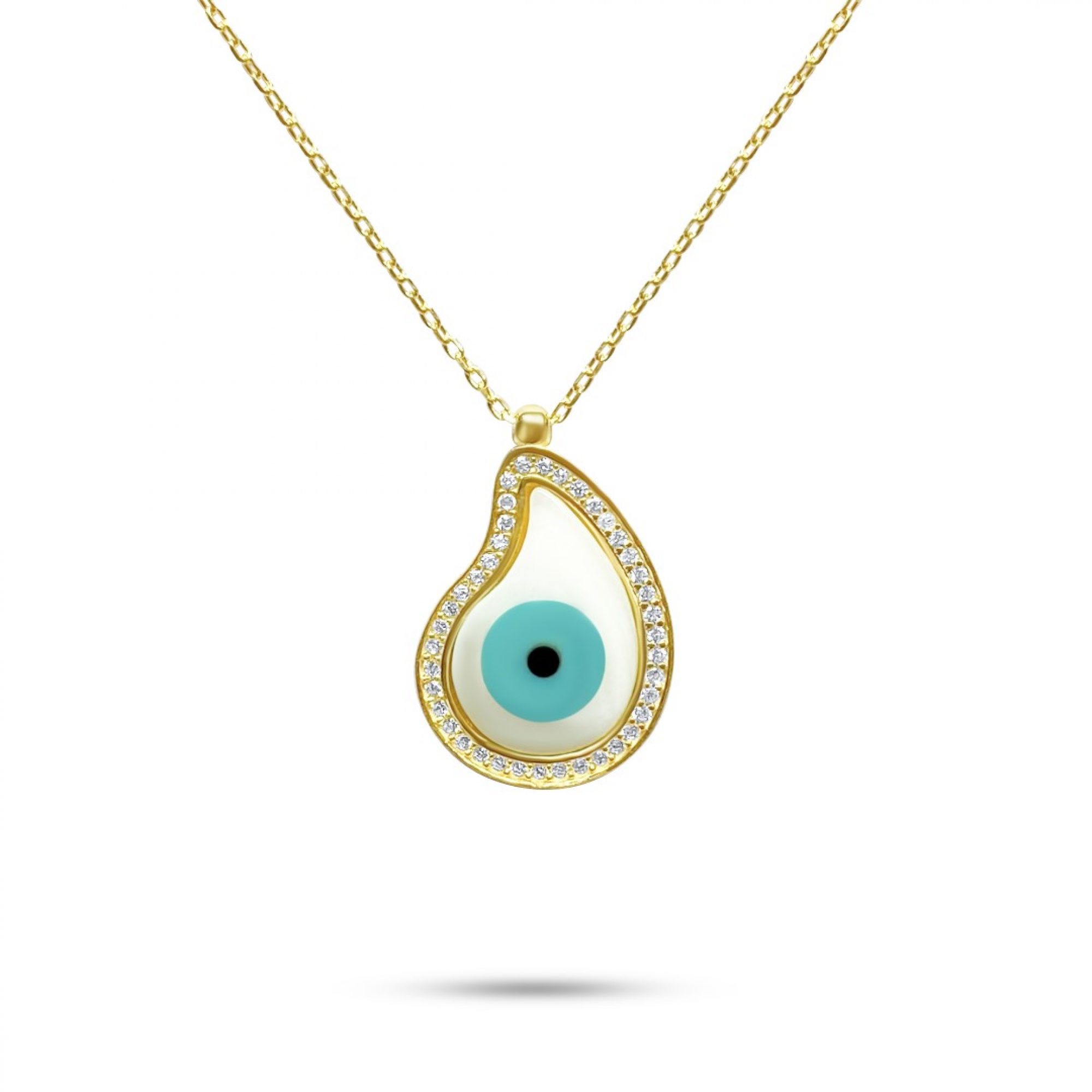 Gold plated eye necklace with mother of pearl and zircon stones