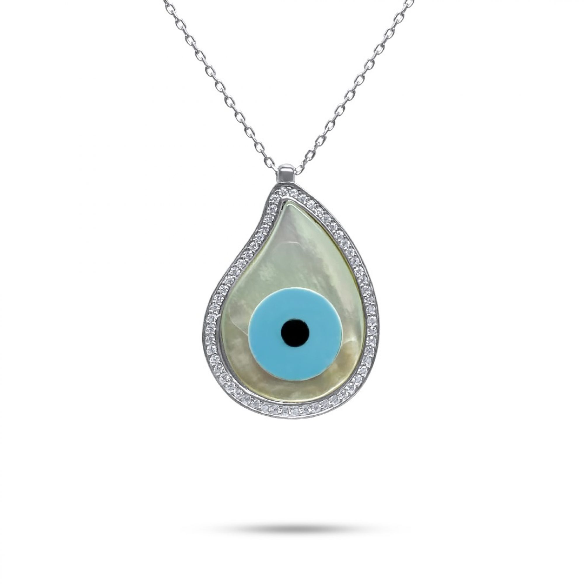 Eye necklace with mother of pearl and zircon stones