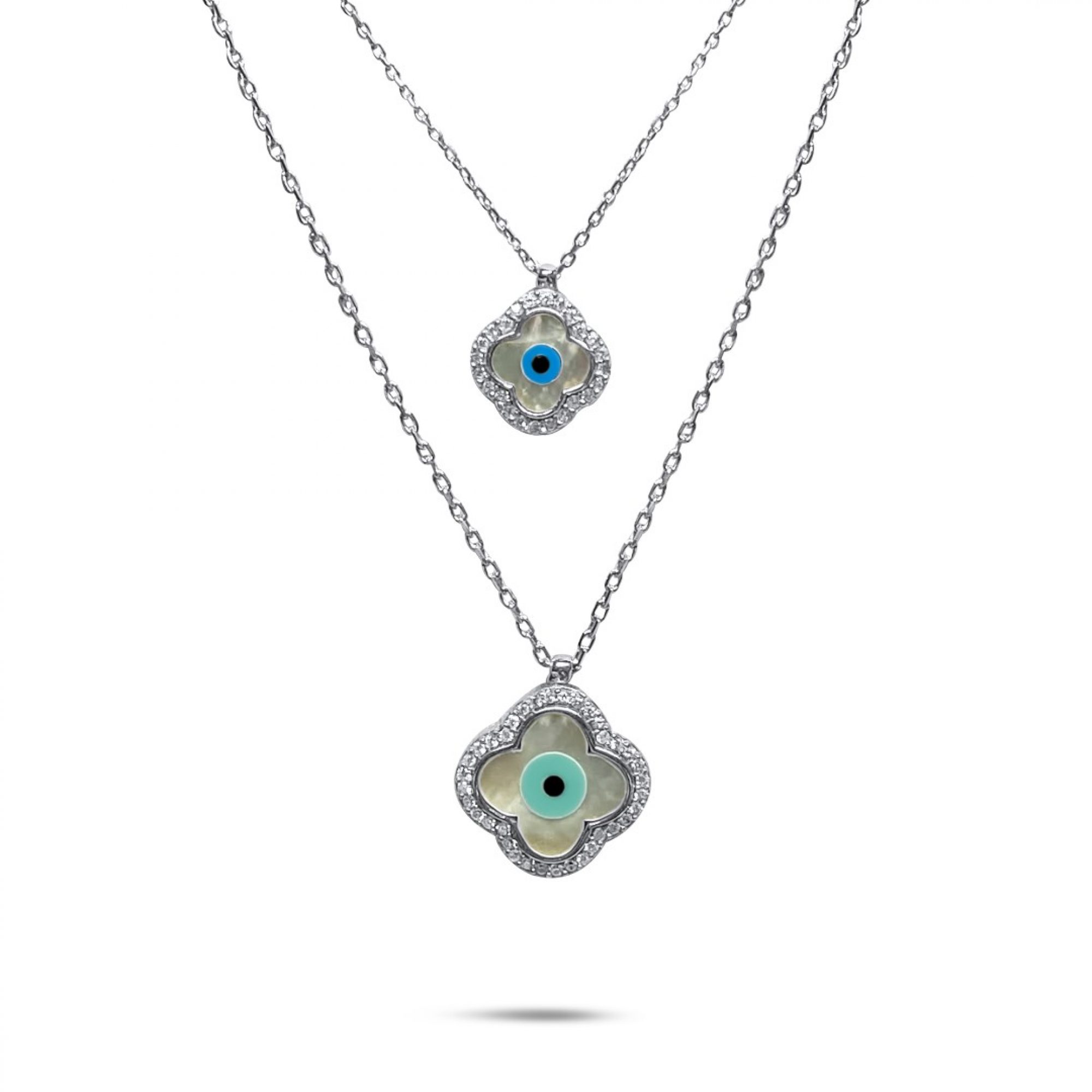 Double eye necklace with mother of pearl and zircon stones