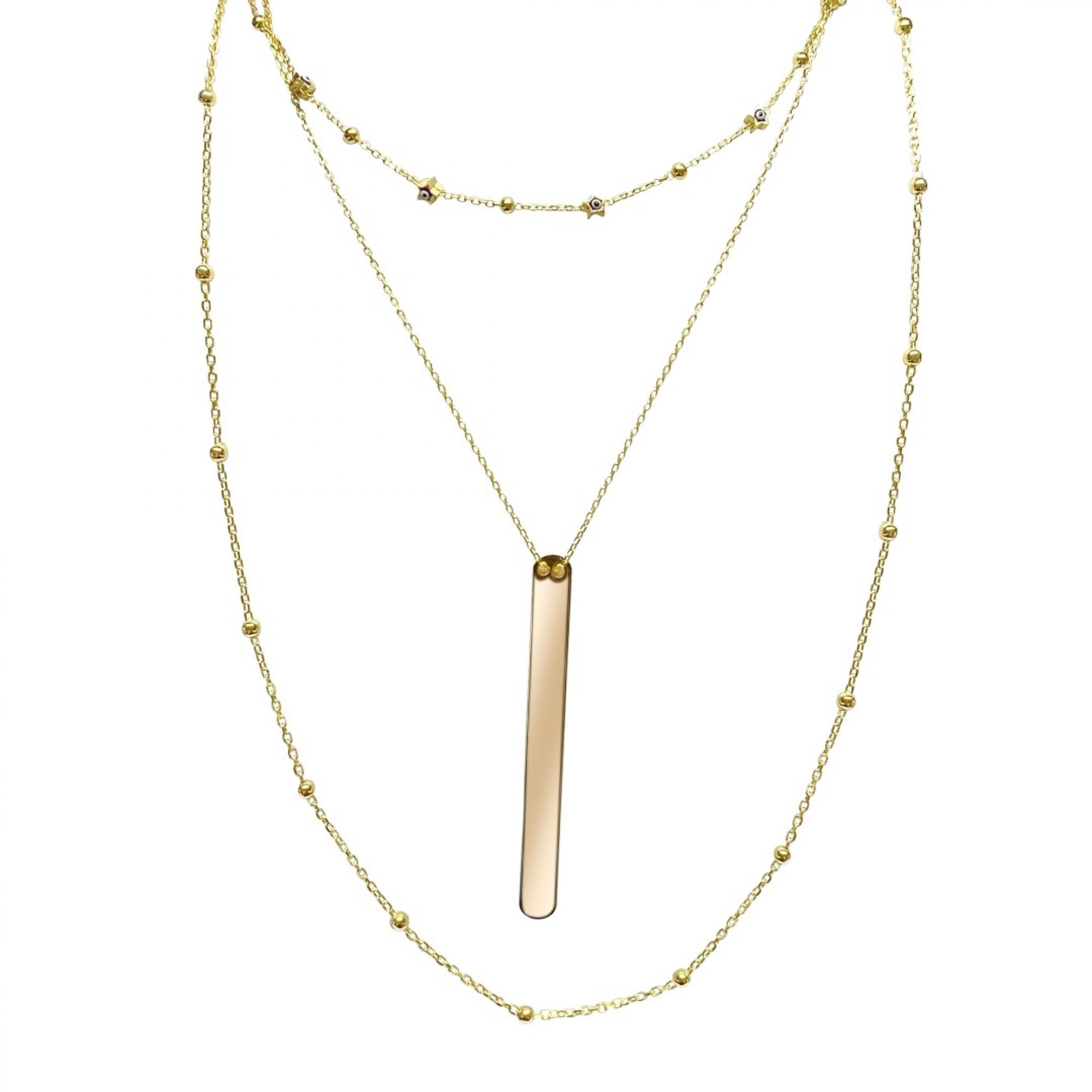 Τριπλό κολιέ επίχρυσο με ματάκια 