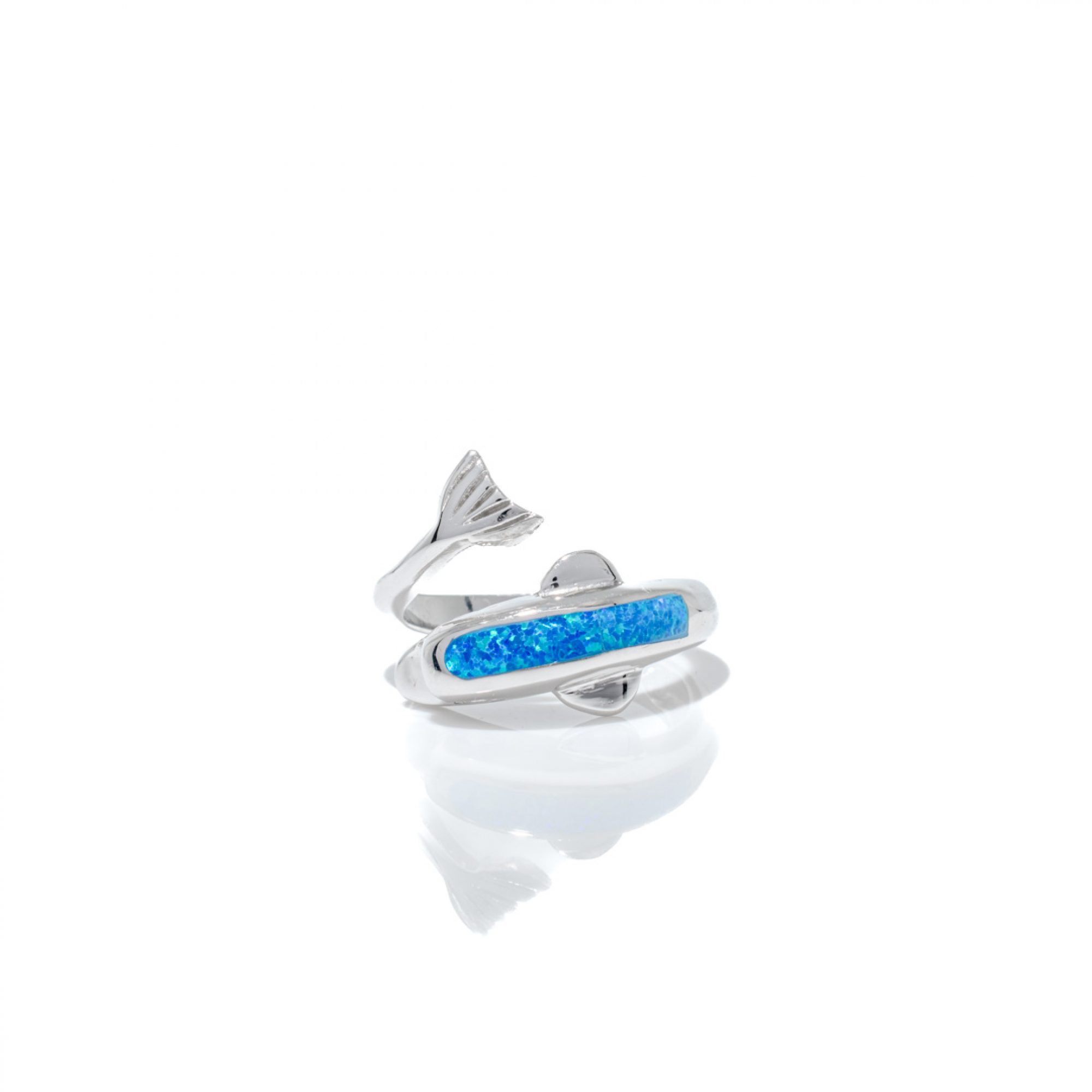Silver dolphin ring with opal stone