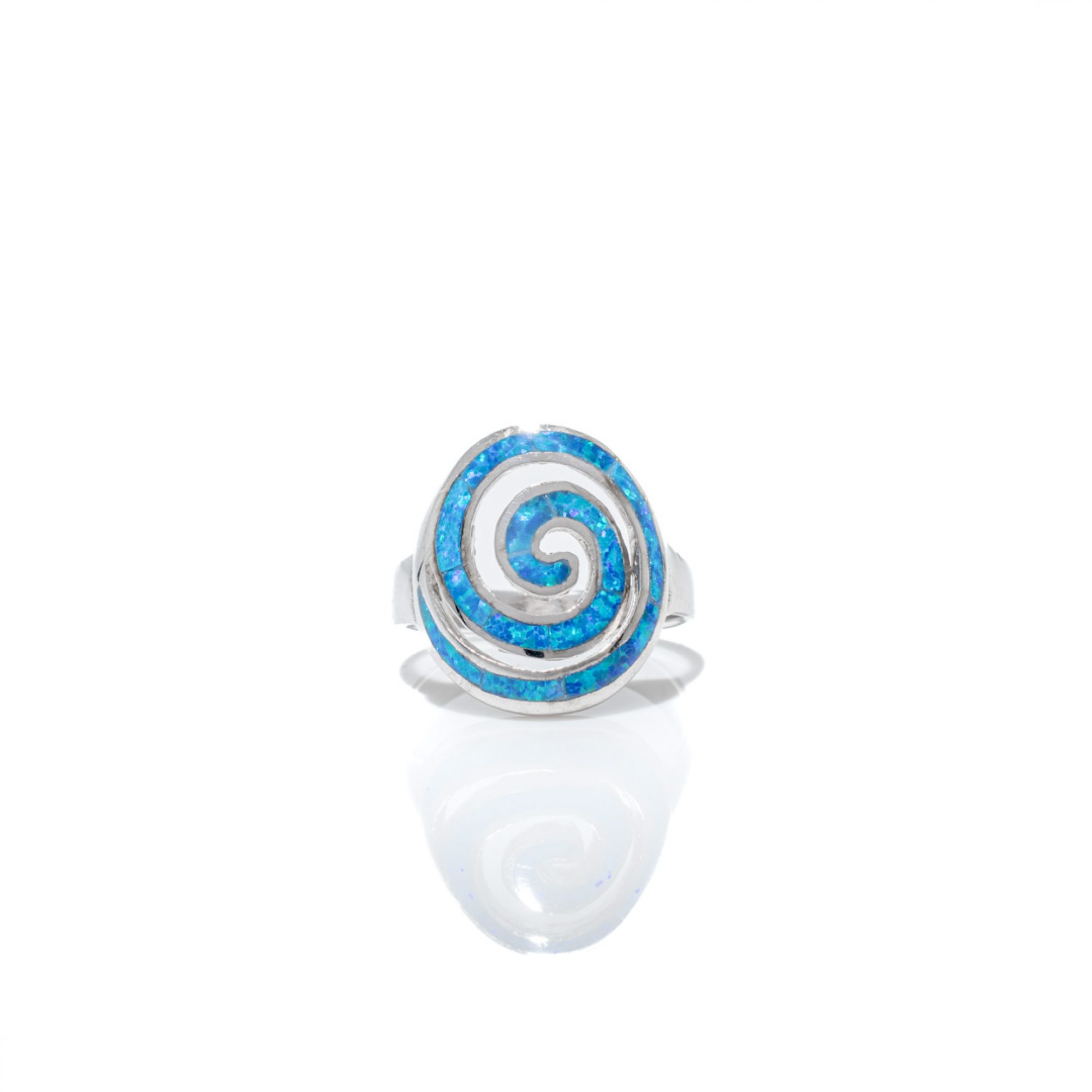 Silver spiral ring with opal stones 