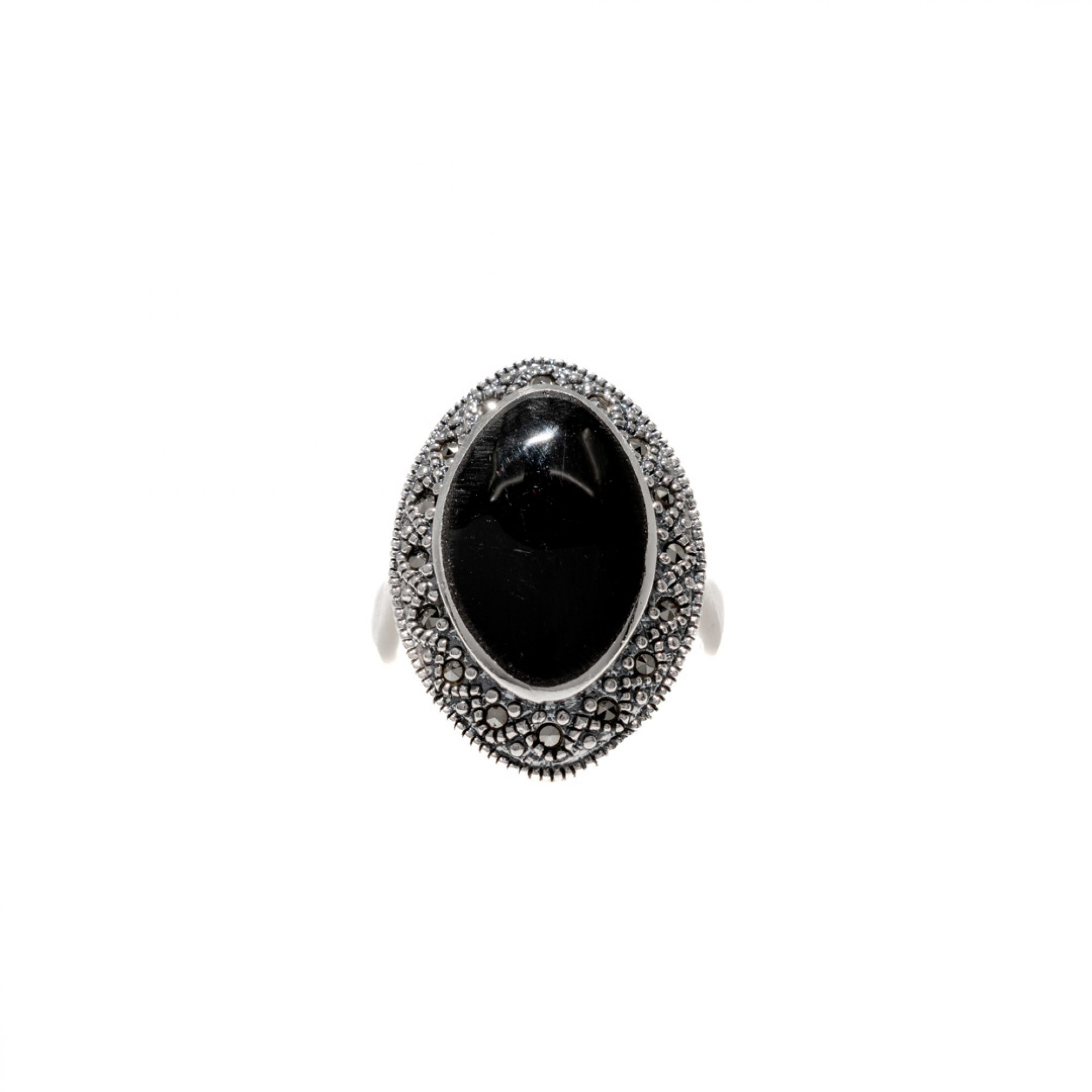 Ring with agate stone and marcasites