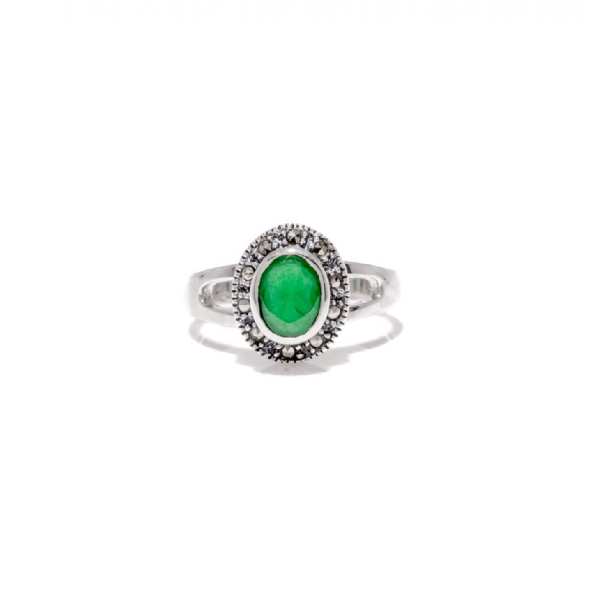 Ring with emerald stone and marcasites
