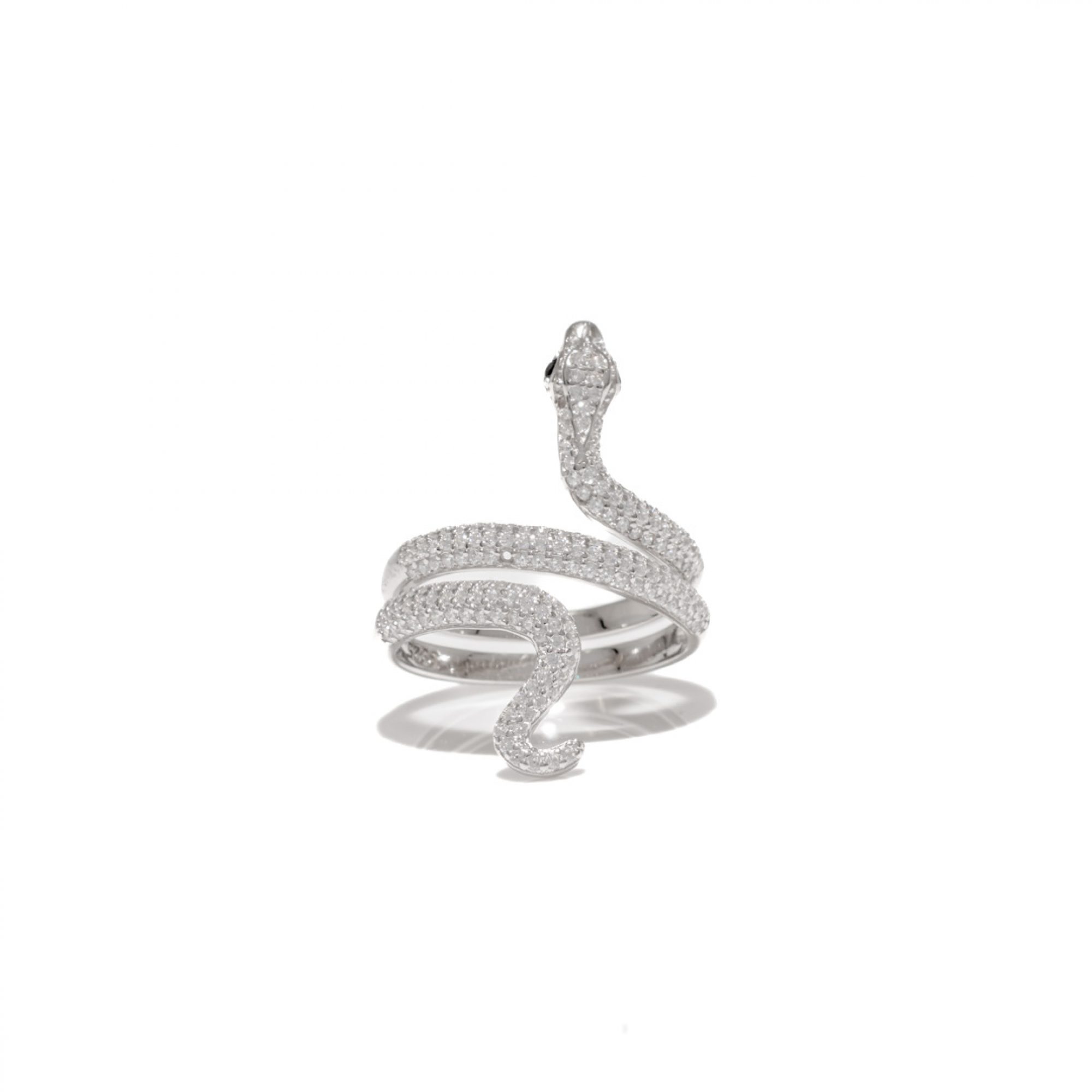 Silver snake ring with zircon stones