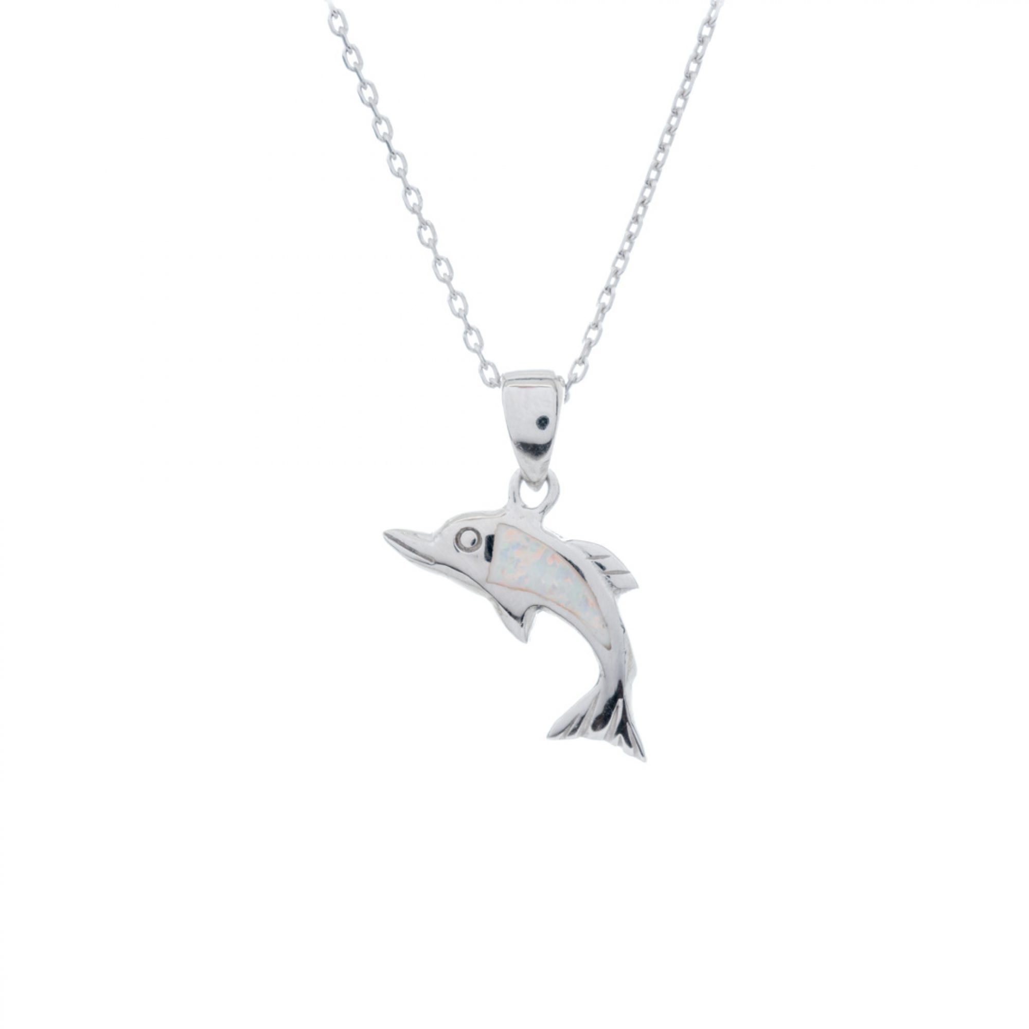 White opal dolphin pendant