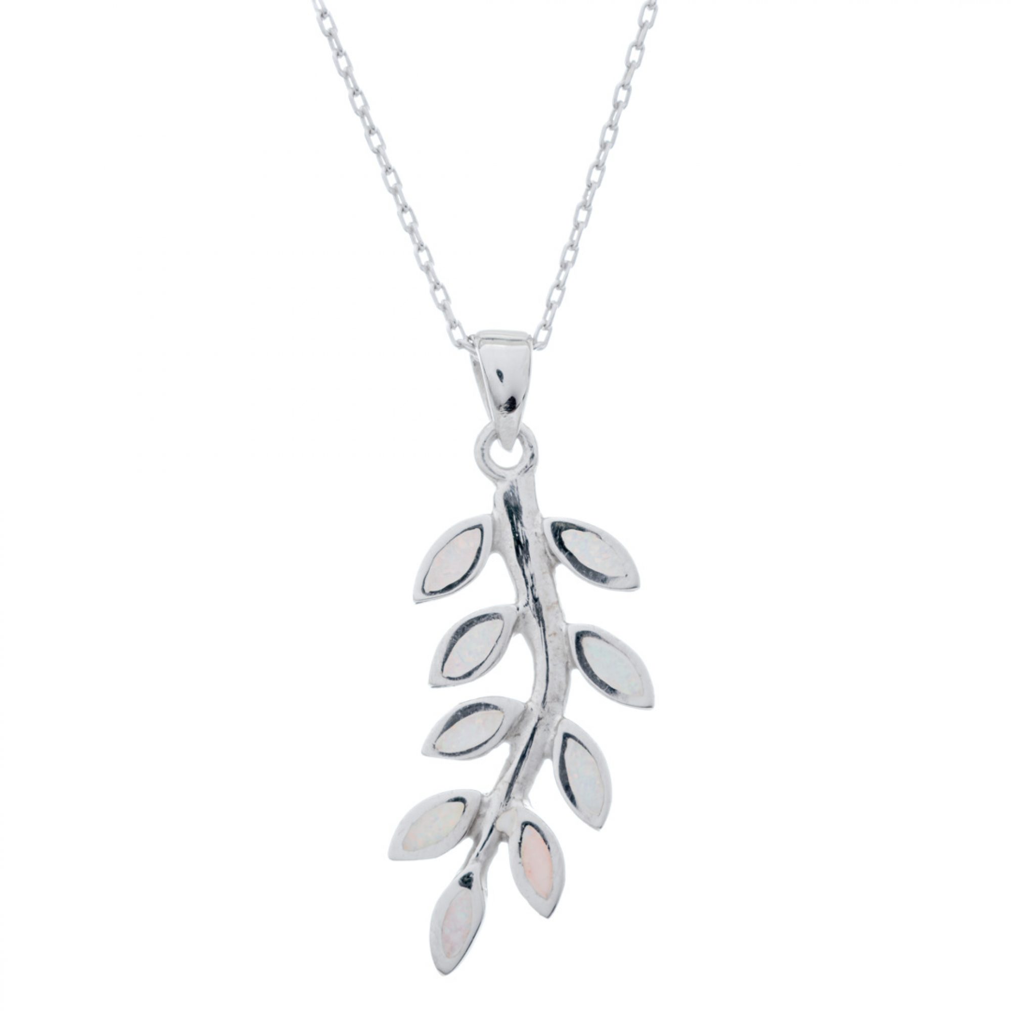White opal olive branch pendant