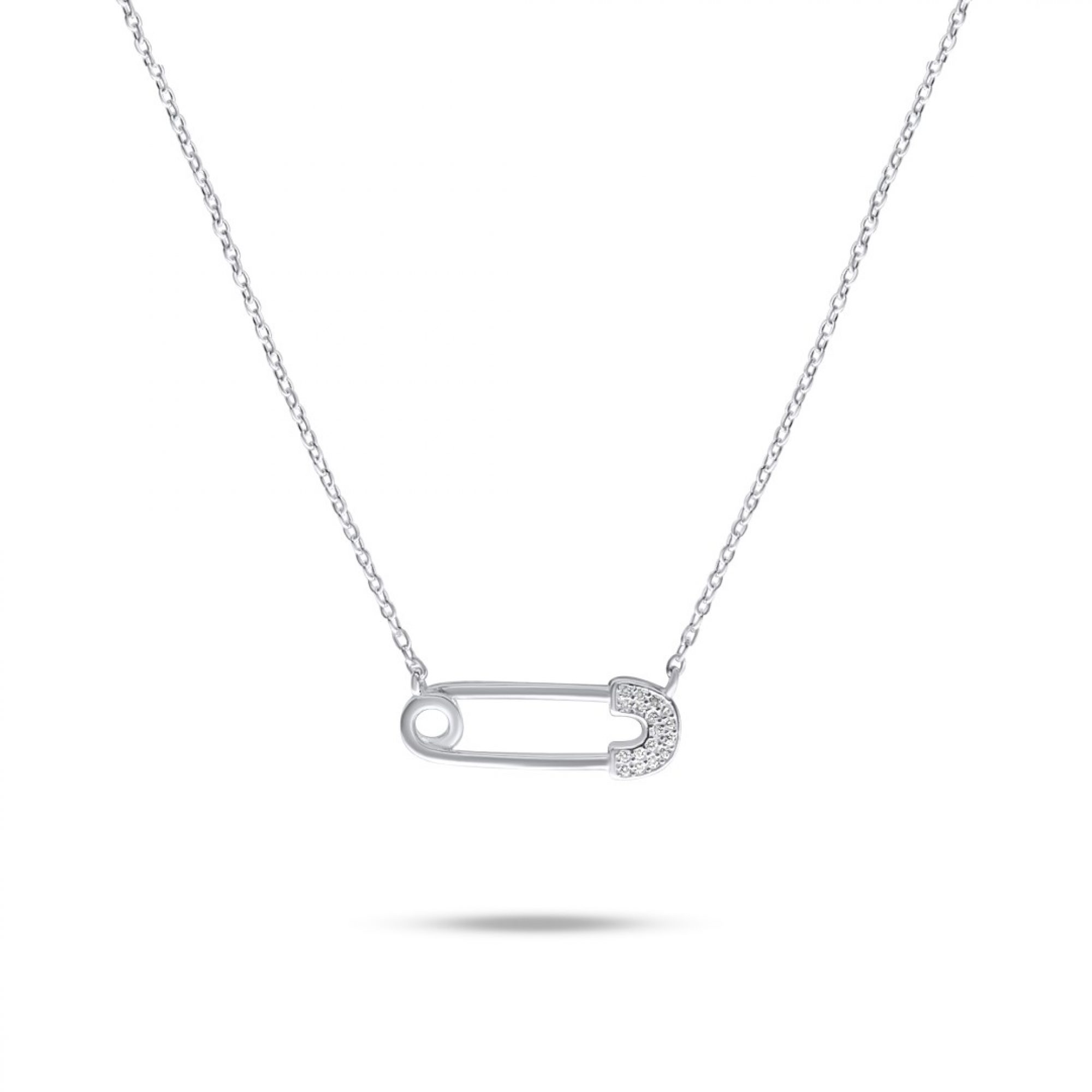 Safety pin necklace with zircon stones