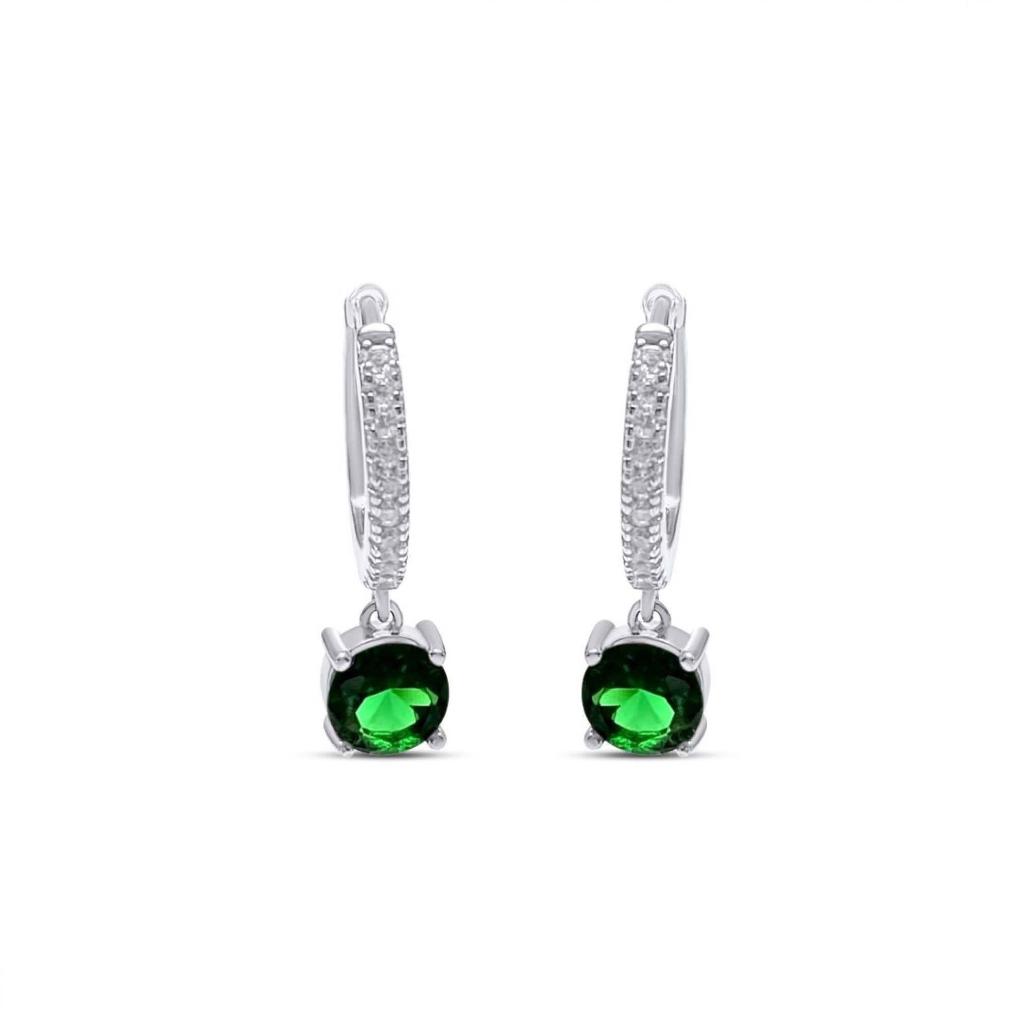Silver earrings with emerald and zircon stones