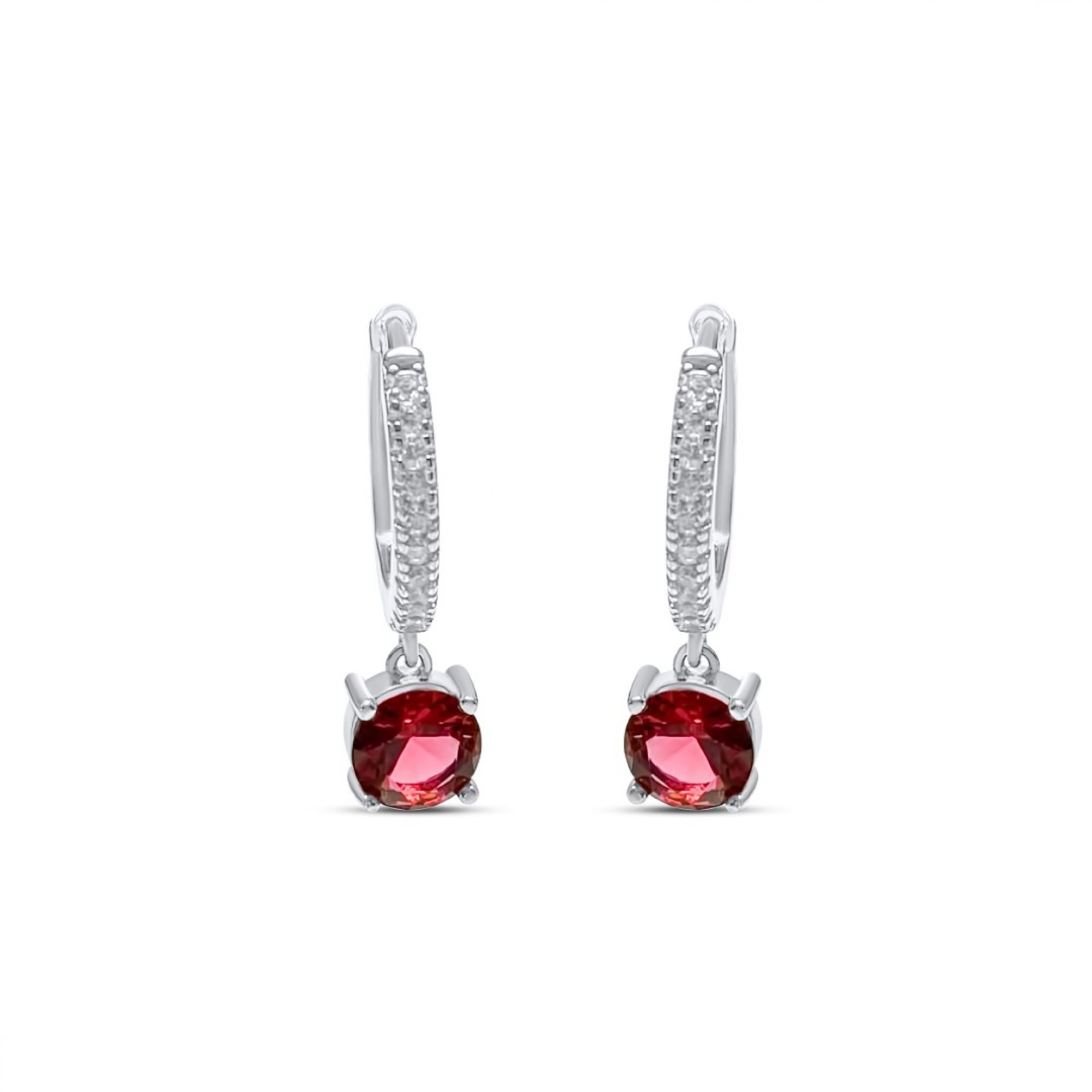 Silver earrings with ruby and zircon stones