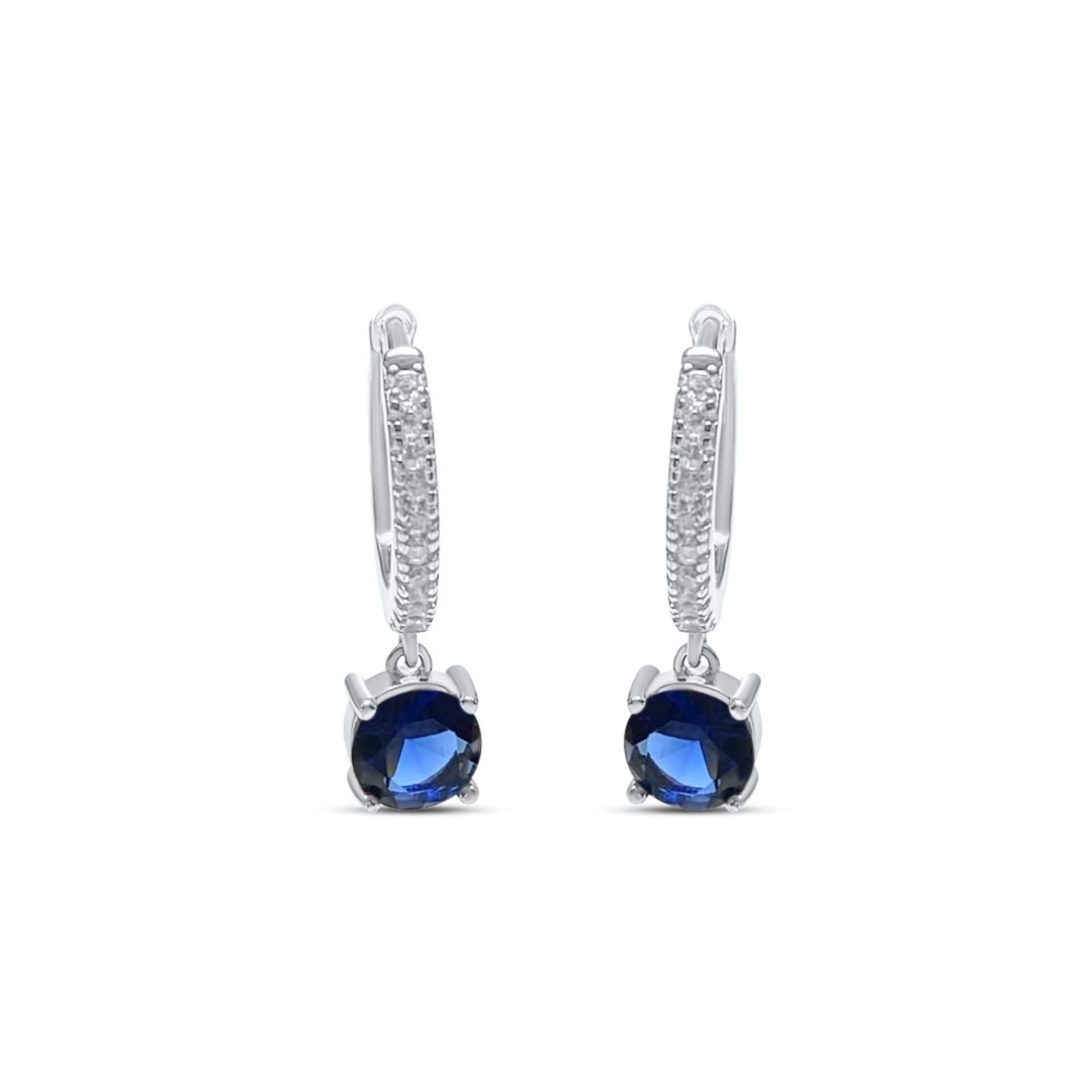 Silver earrings with sapphire and zircon stones