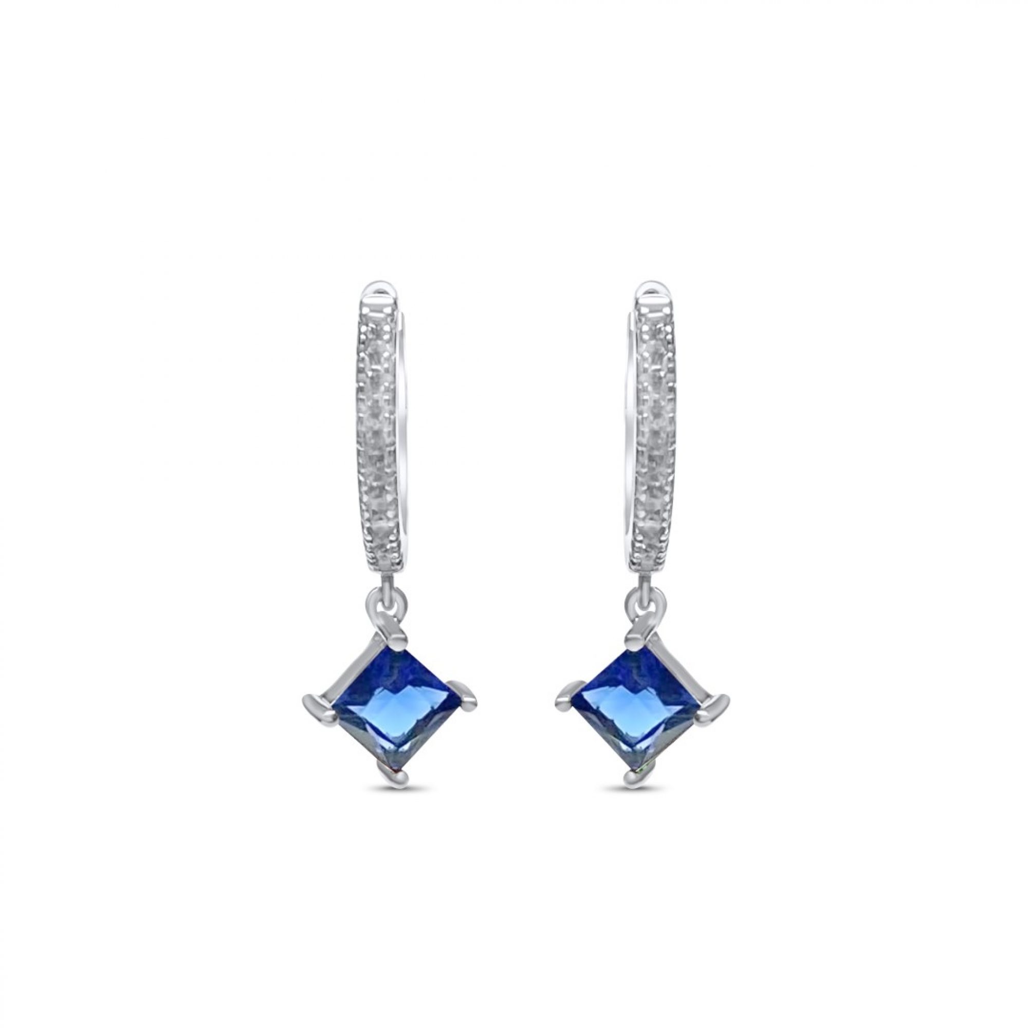 Silver earrings with sapphire and zircon stones