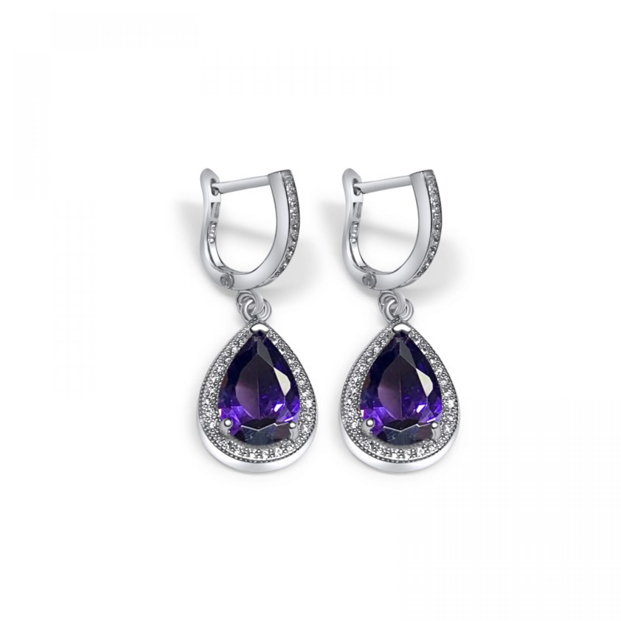 Silver earrings with amethyst and zircon stones