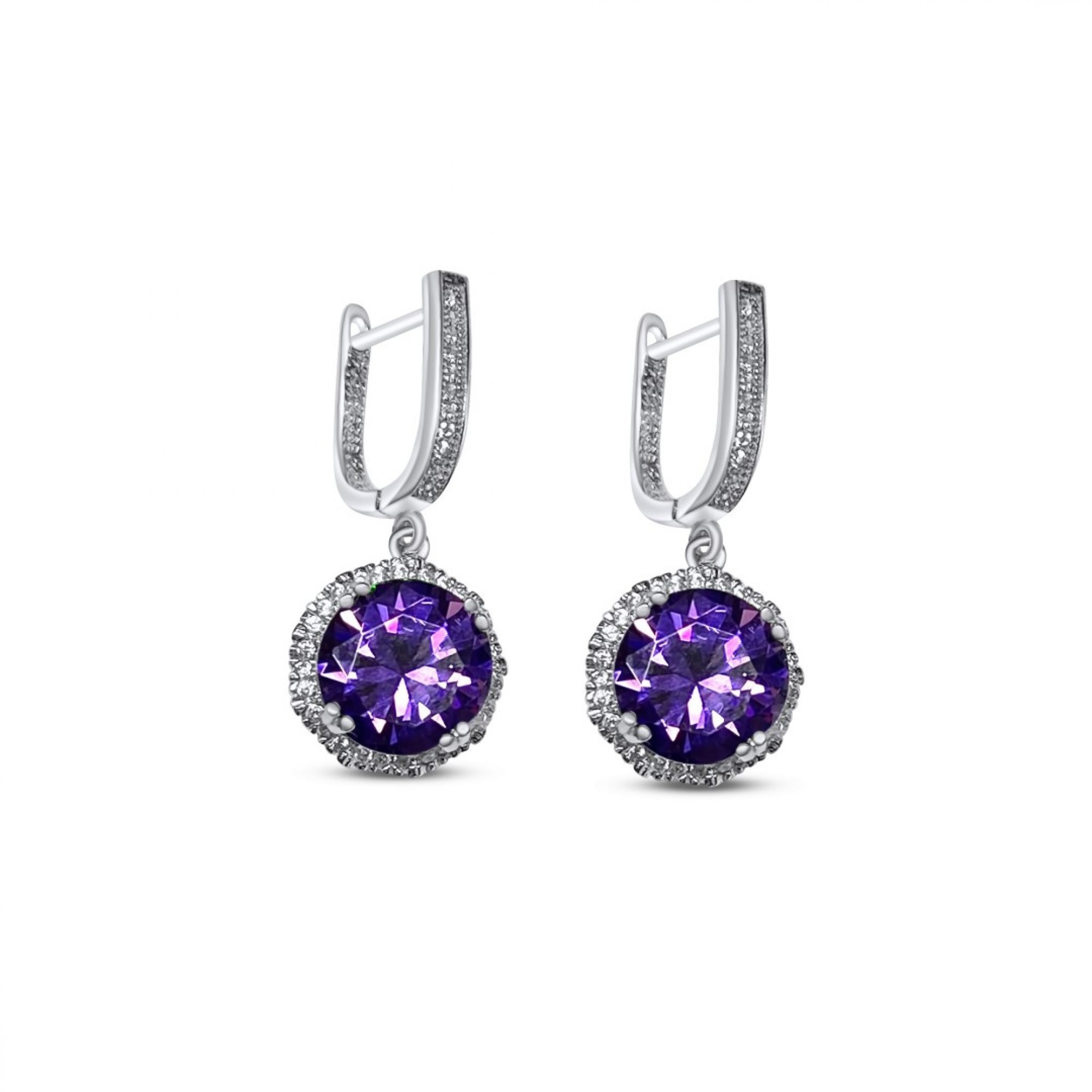 Silver earrings with amethyst and zircon stones
