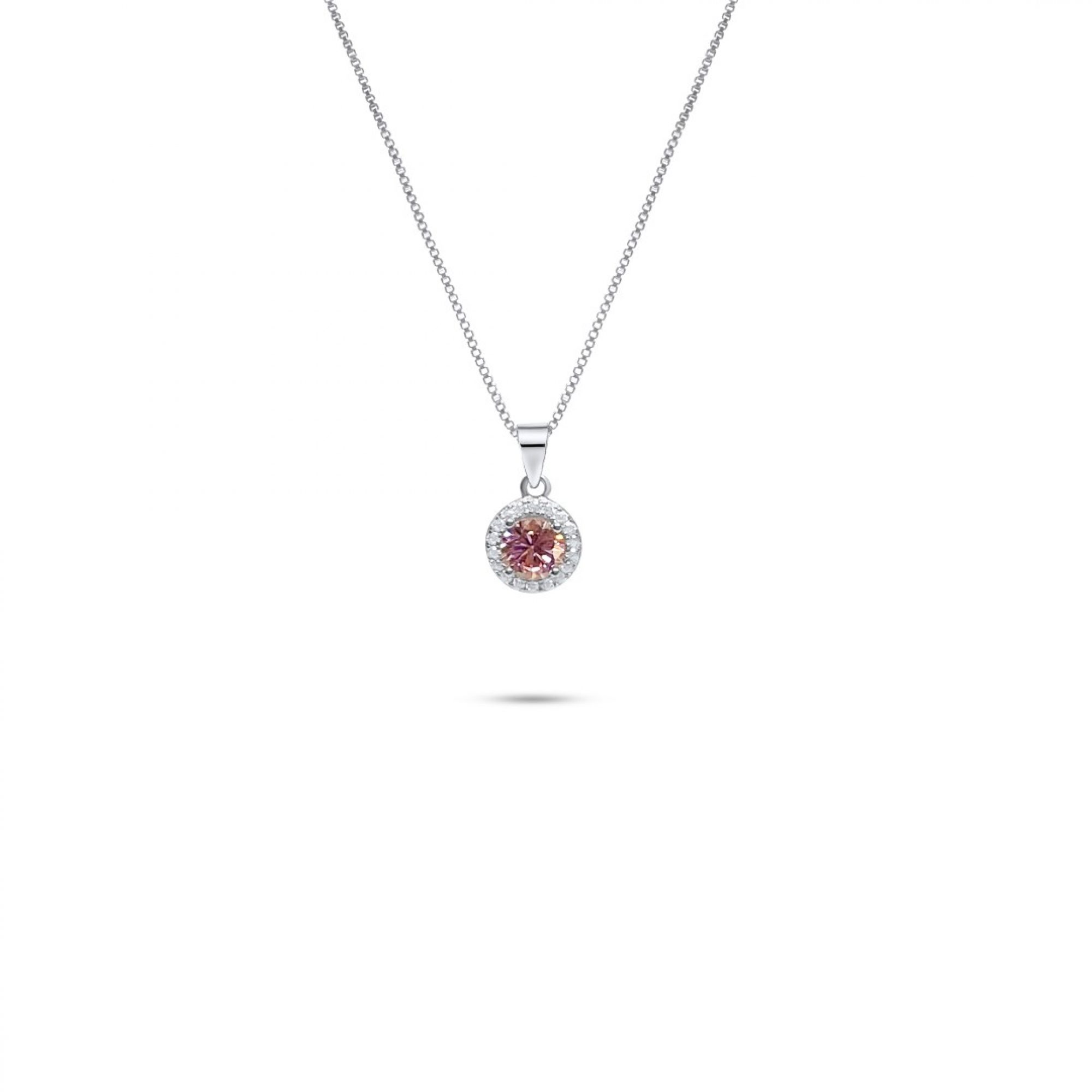 Necklace with pink quartz and zircon stones