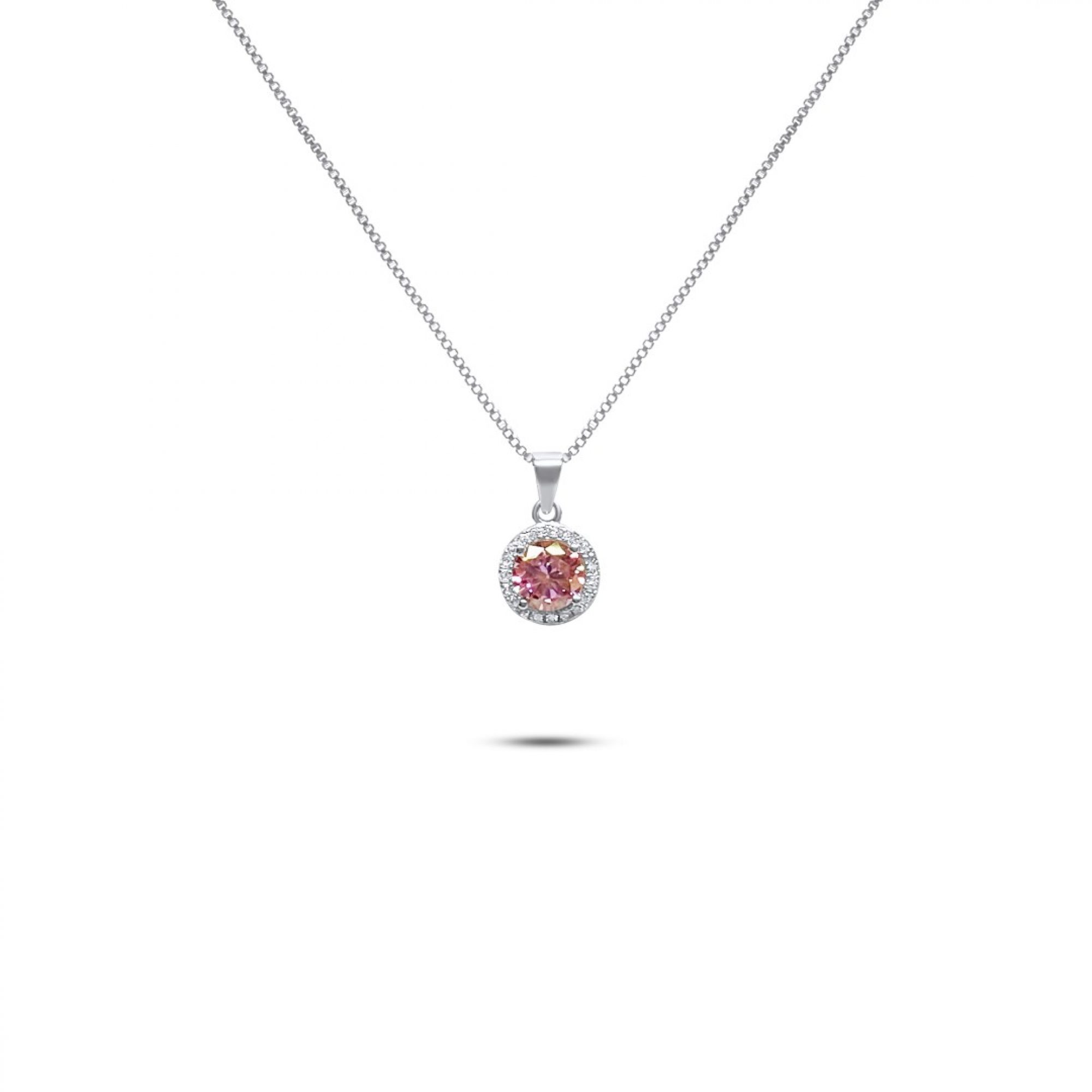 Necklace with pink quartz and zircon stones