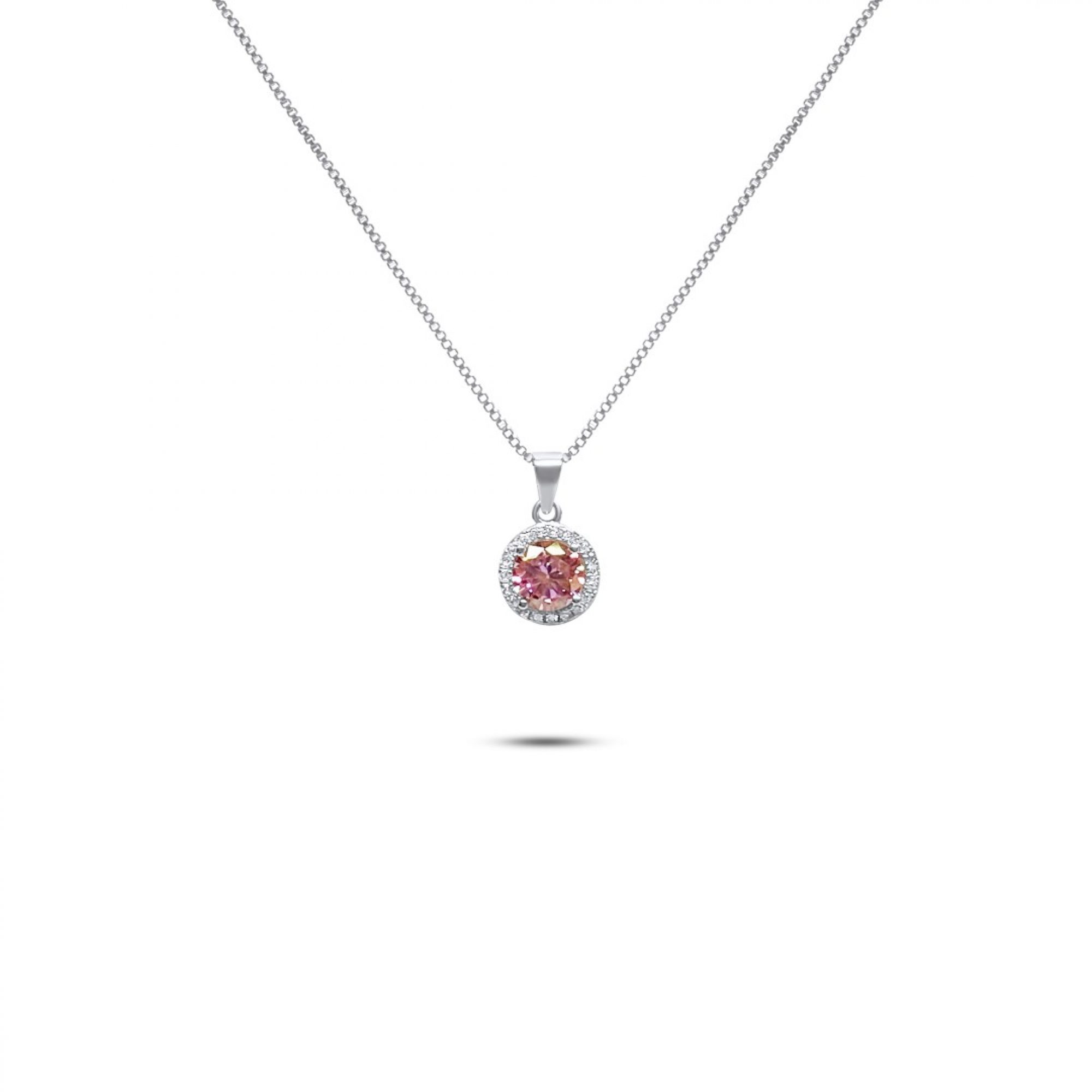 Necklace with pink quartz and zircon stones