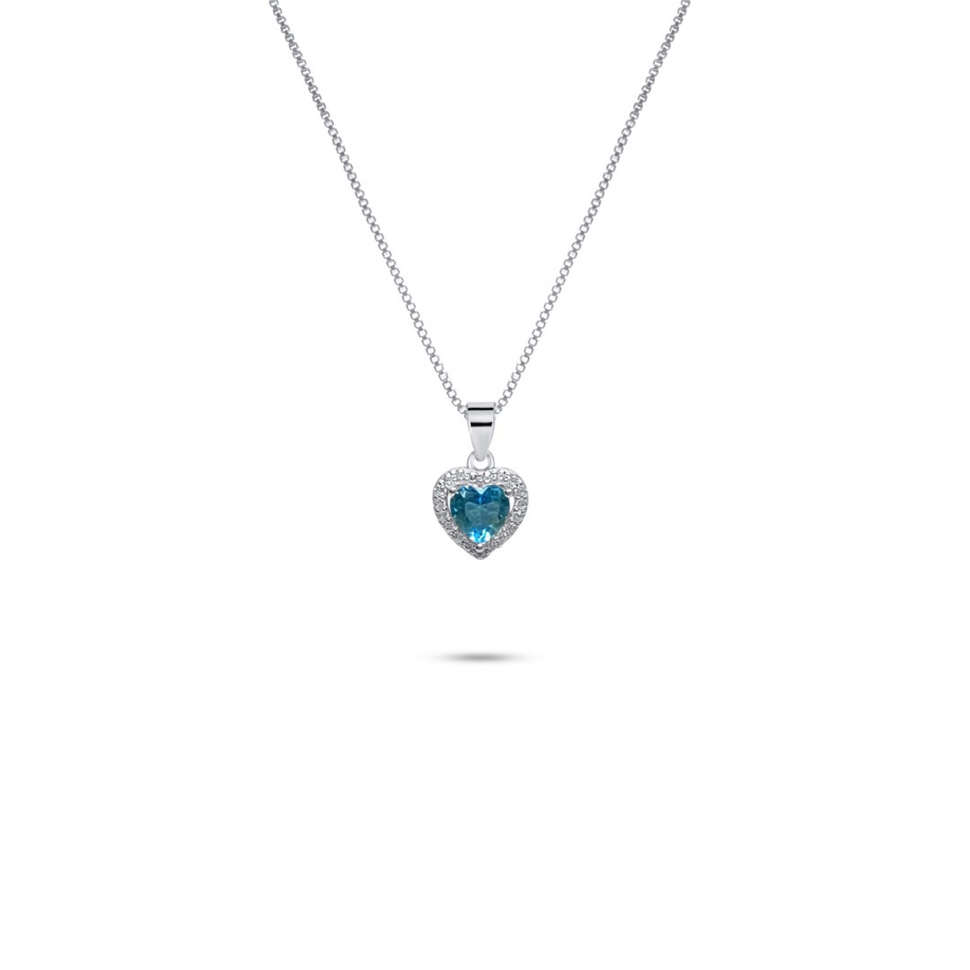 Heart necklace with aquamarine and zircon stones