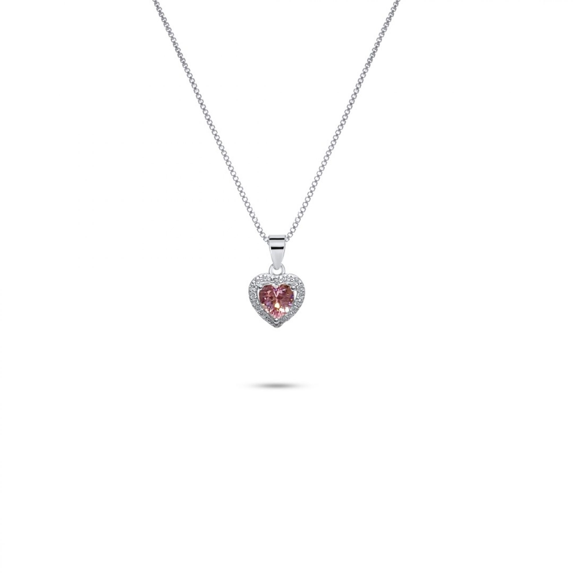 Heart necklace with pink quartz and zircon stones