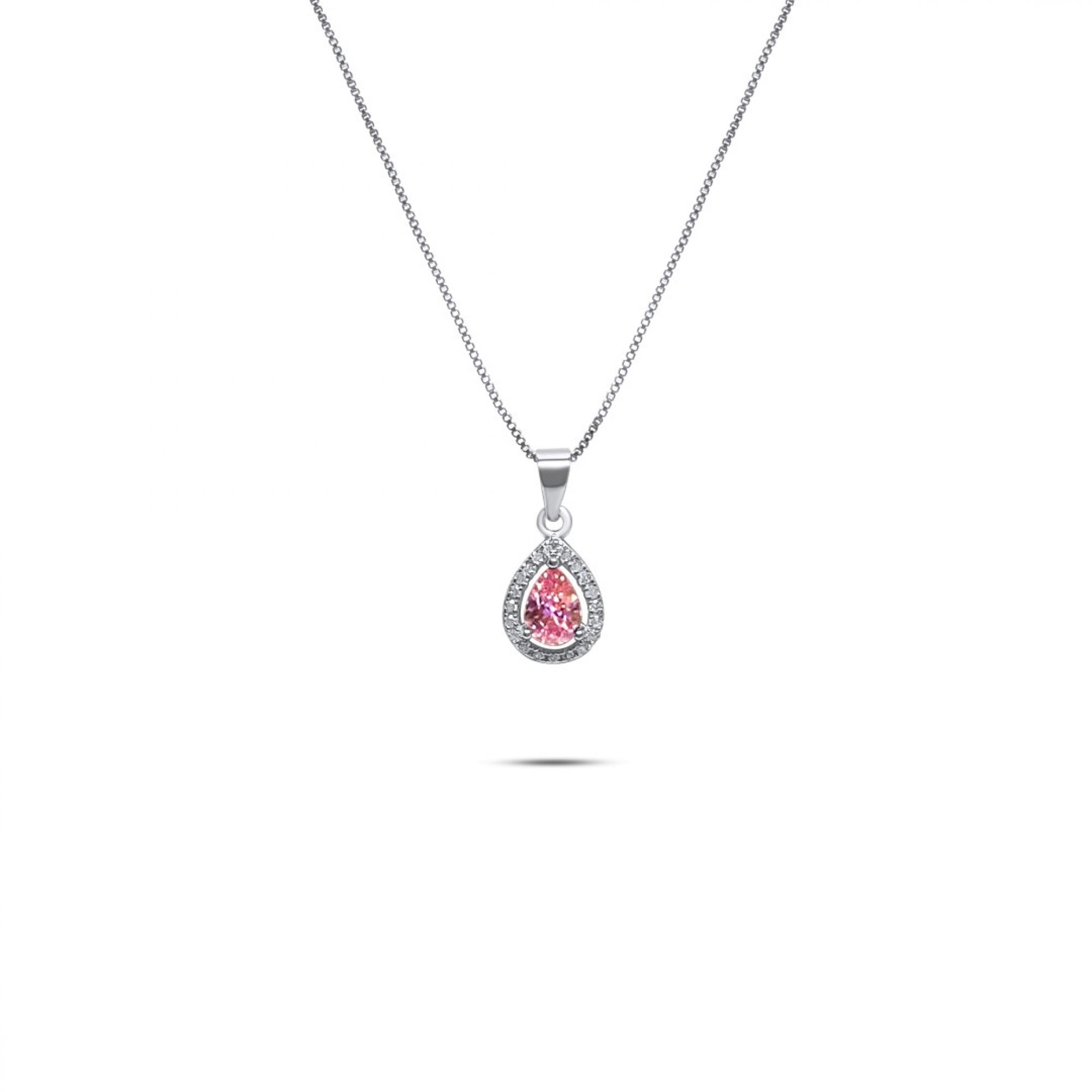 Necklace with pink quartz and zircon stones