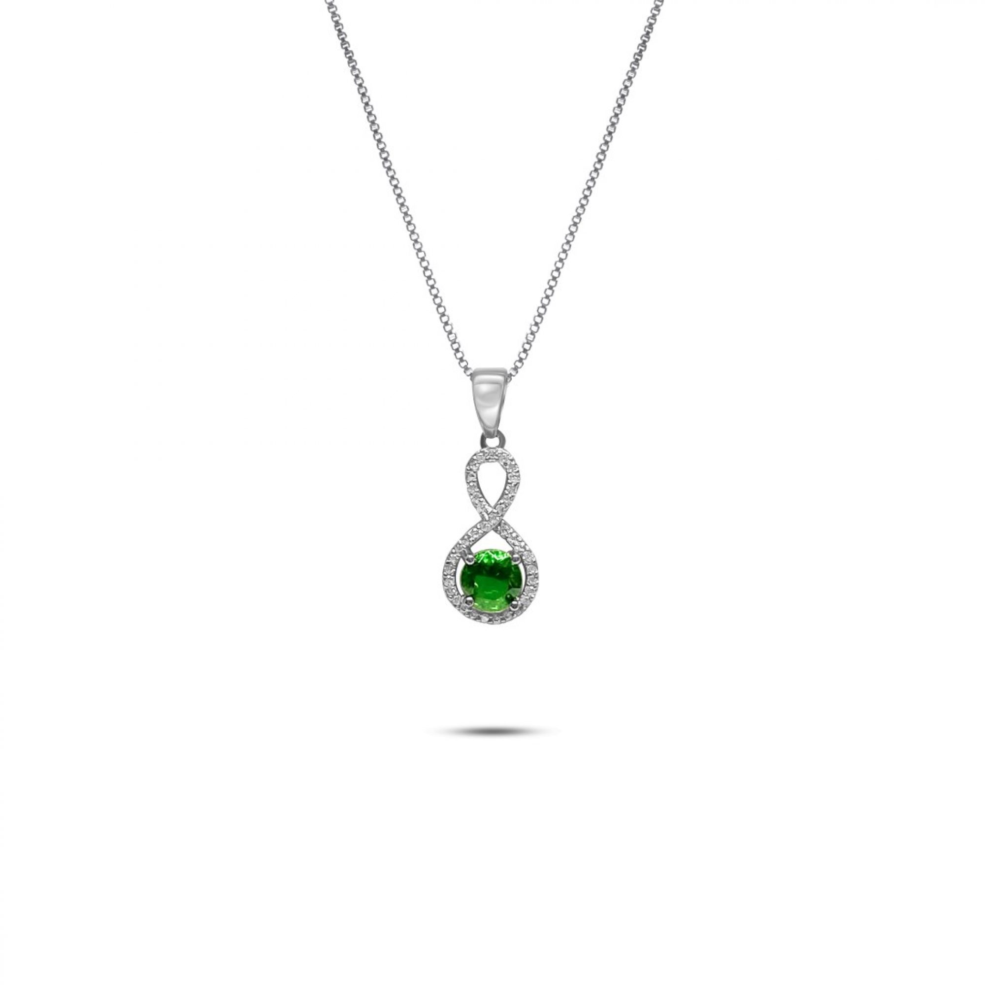Necklace with emerald and zircon stones