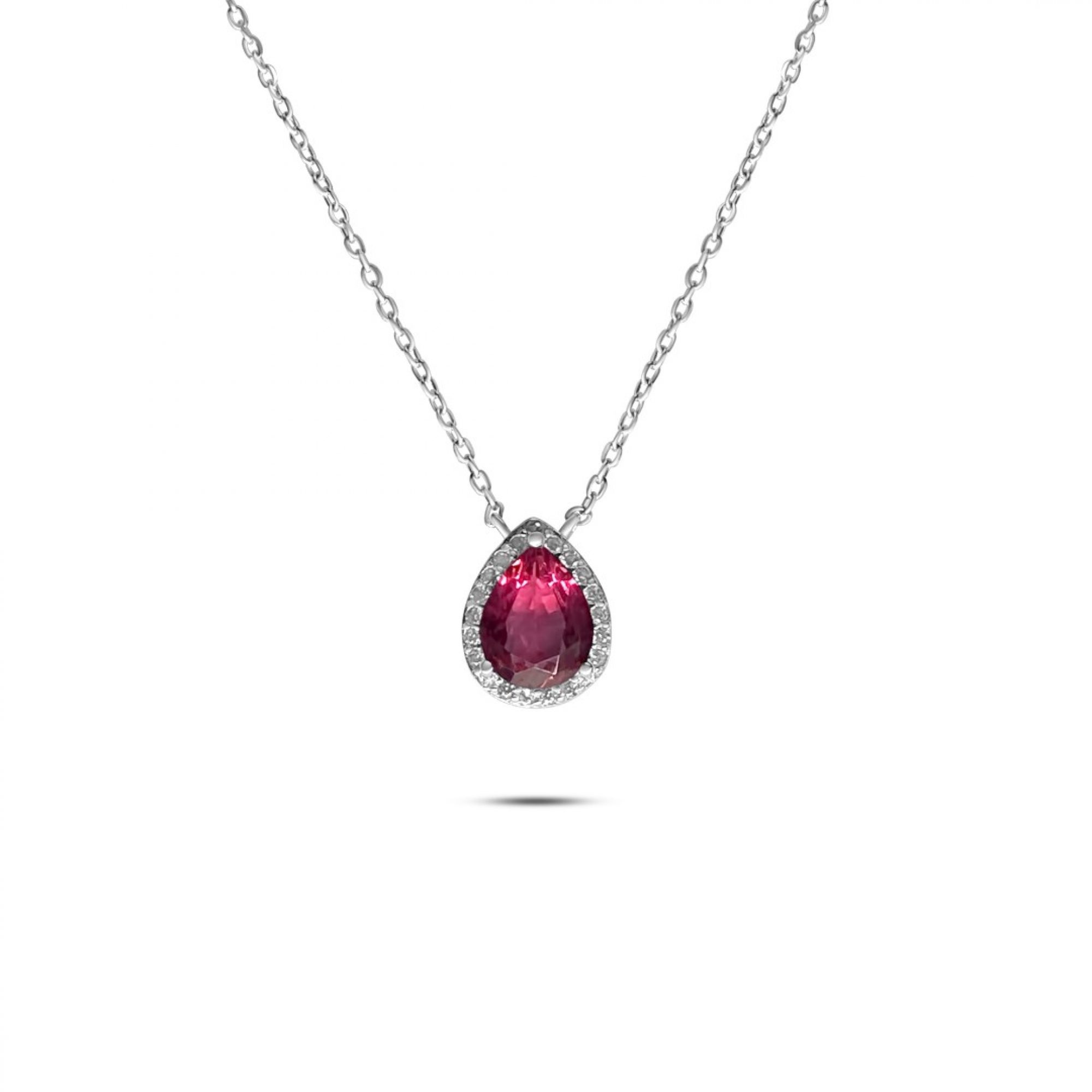 Necklace with ruby and zircon stones