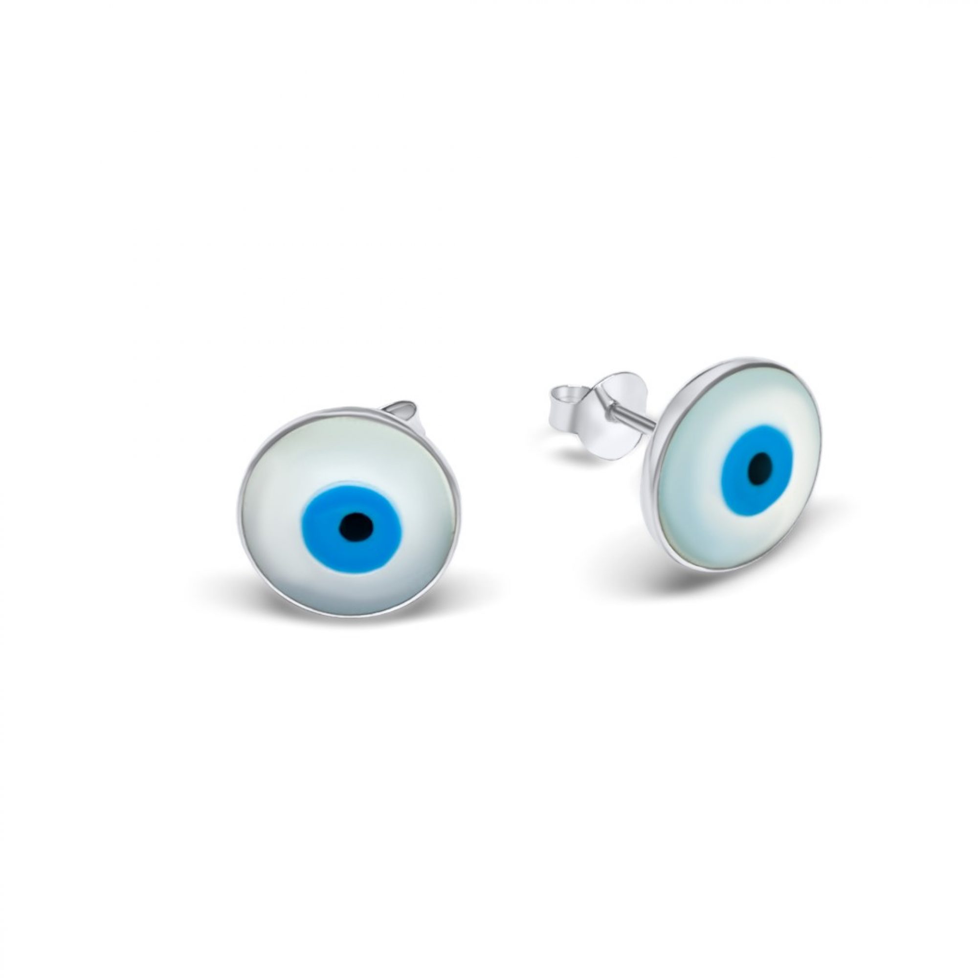 Eye stud earrings with mother of pearl
