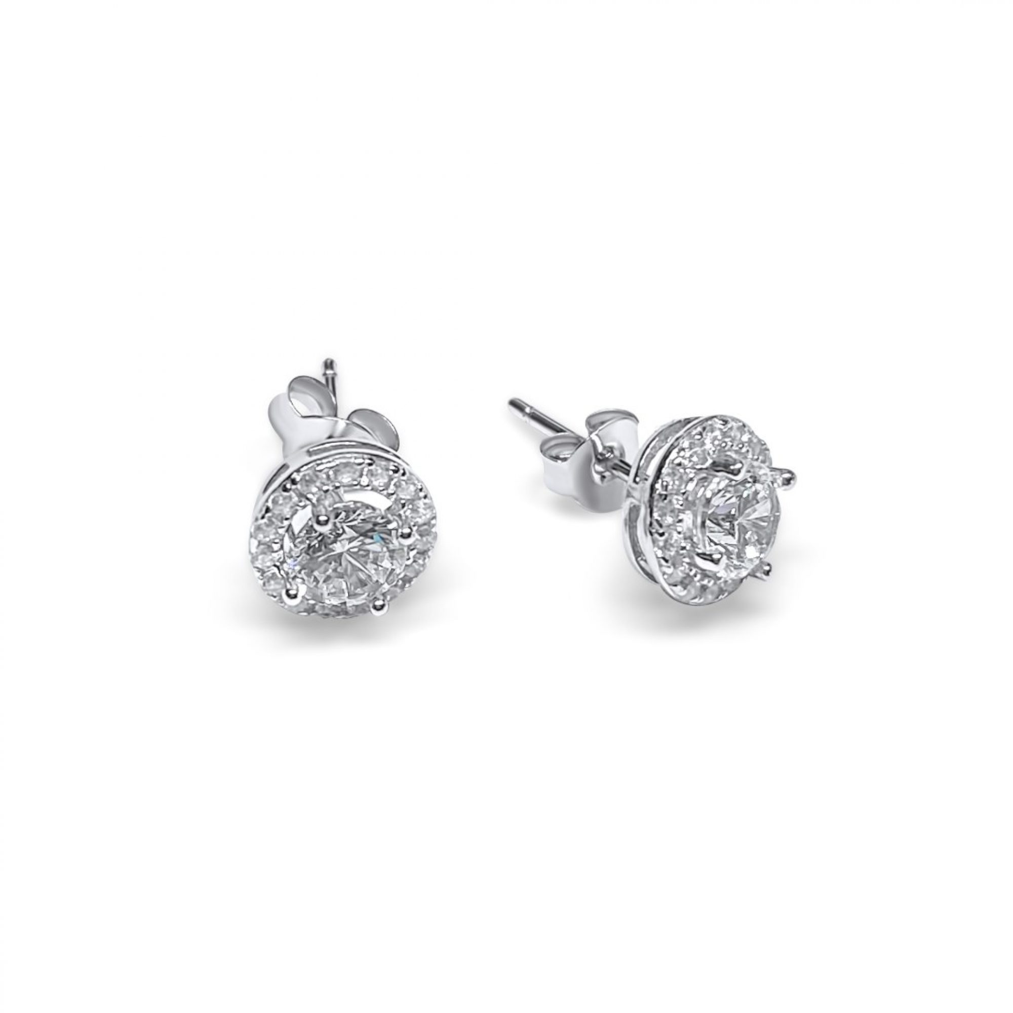 Silver stud earrings with zircon stones