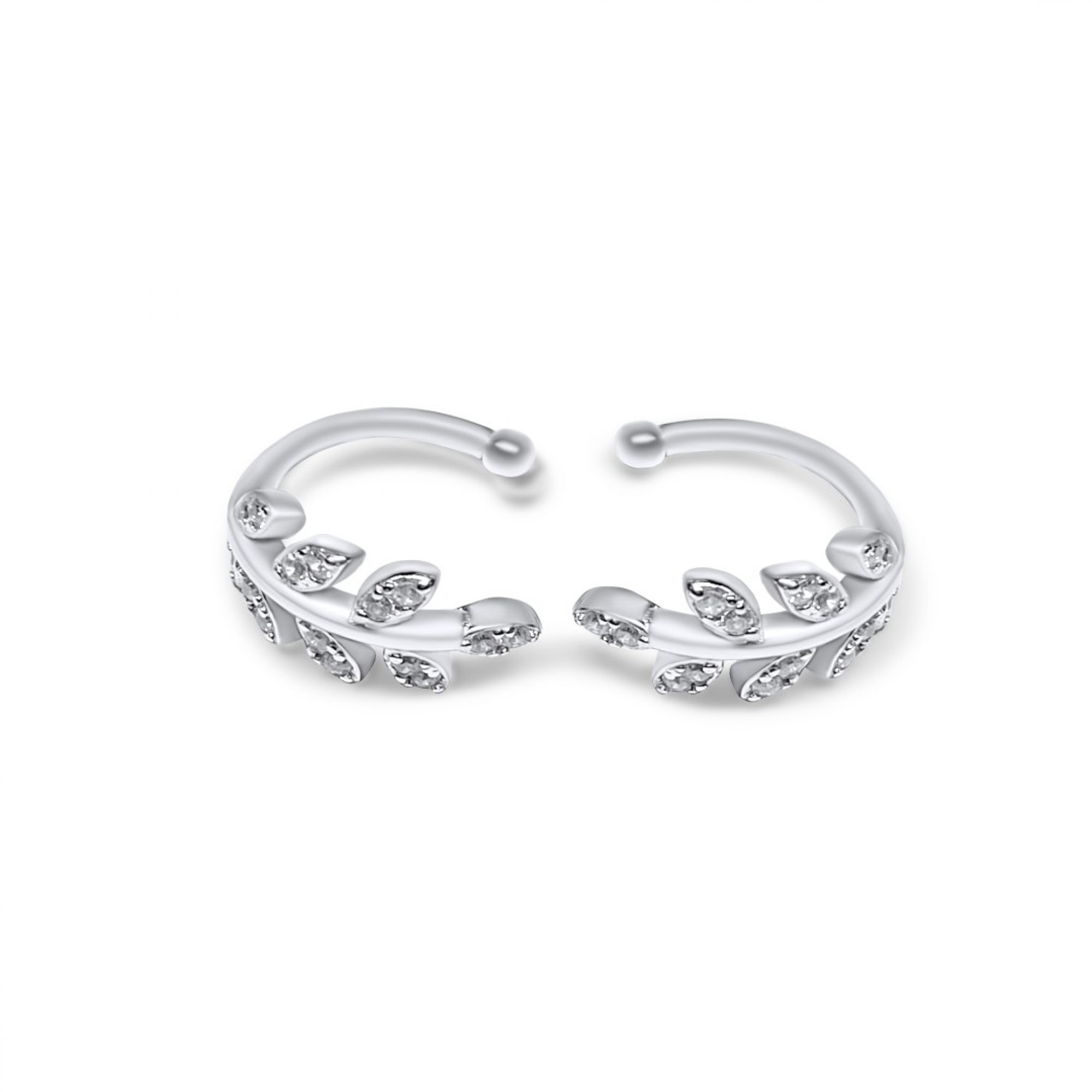 Silver olive branch ear cuffs with zircon stones
