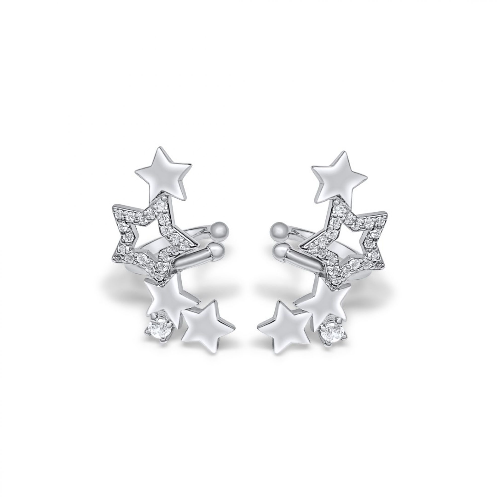 Silver star ear cuffs with zircon stones