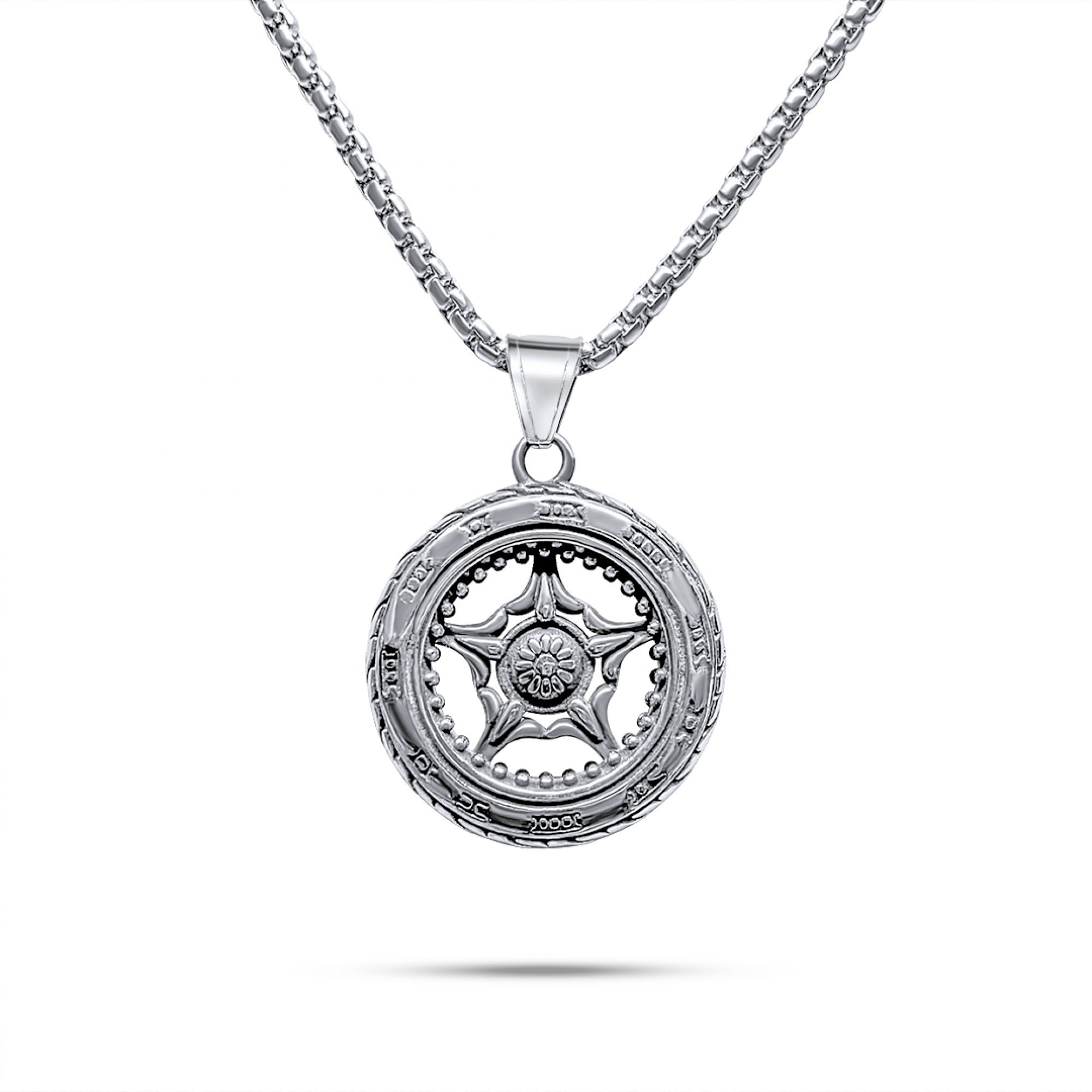 Steel compass necklace