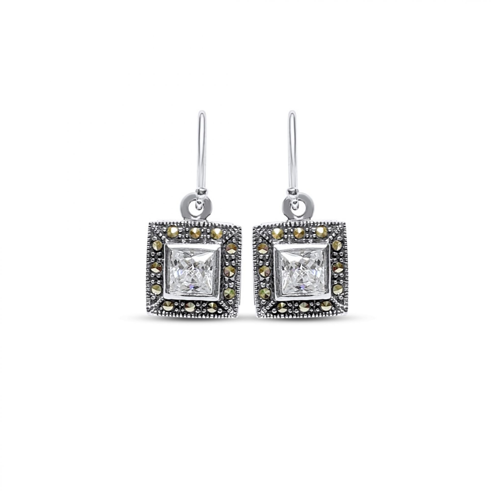 Dangle marcasite earrings with zircon stones
