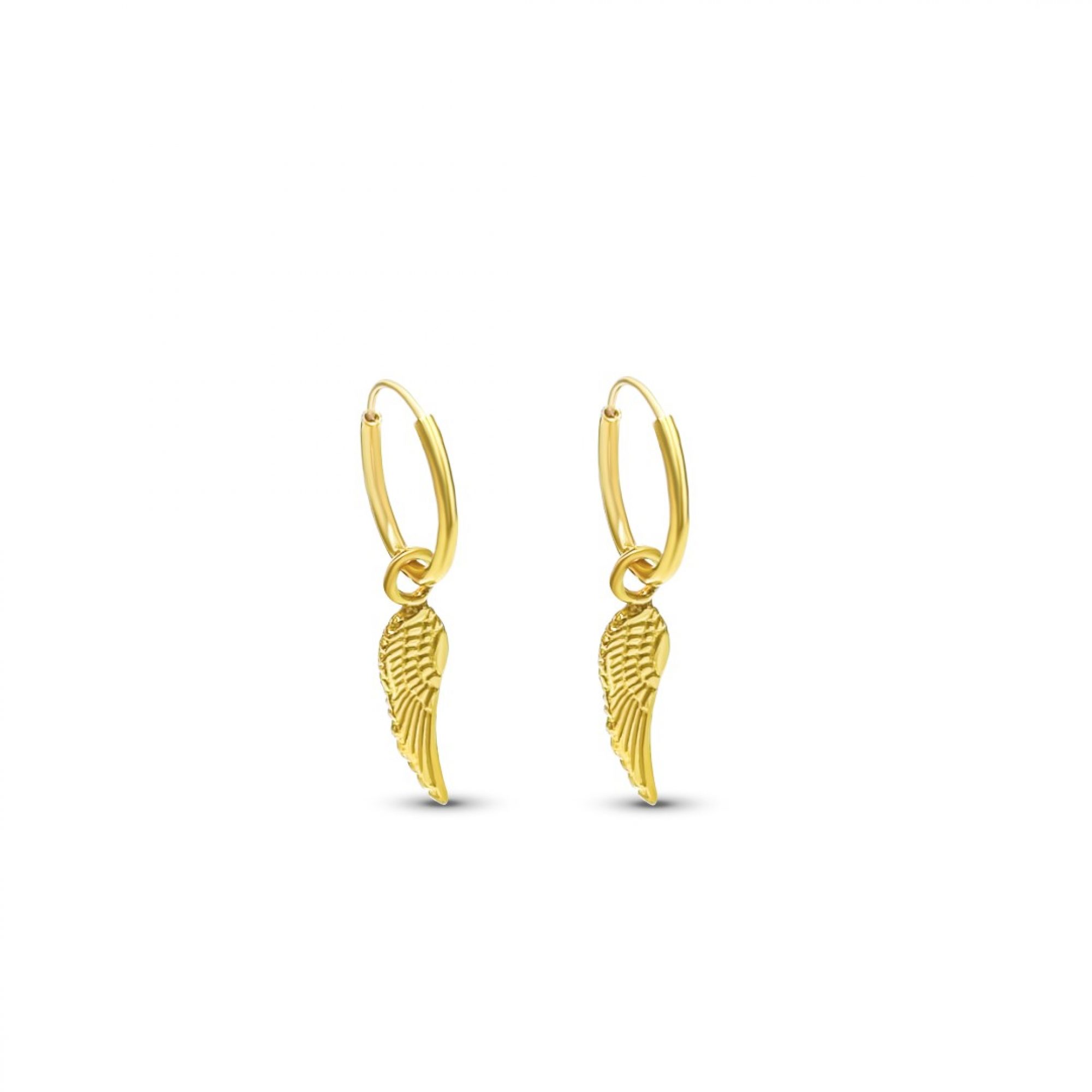 Gold plated earrings with dangle angel feathers
