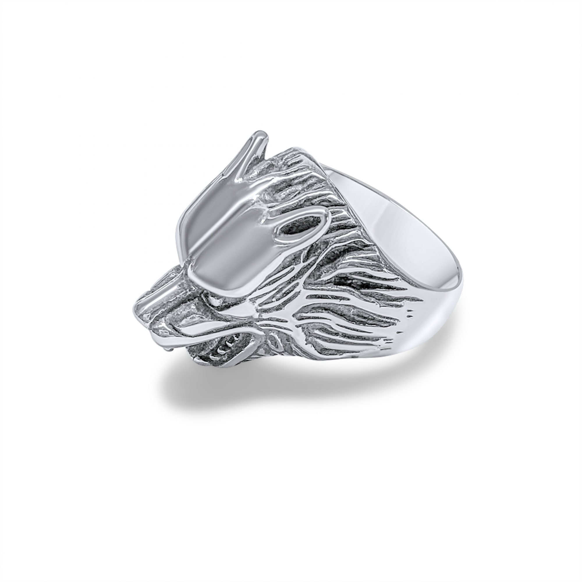 Steel wolf head ring