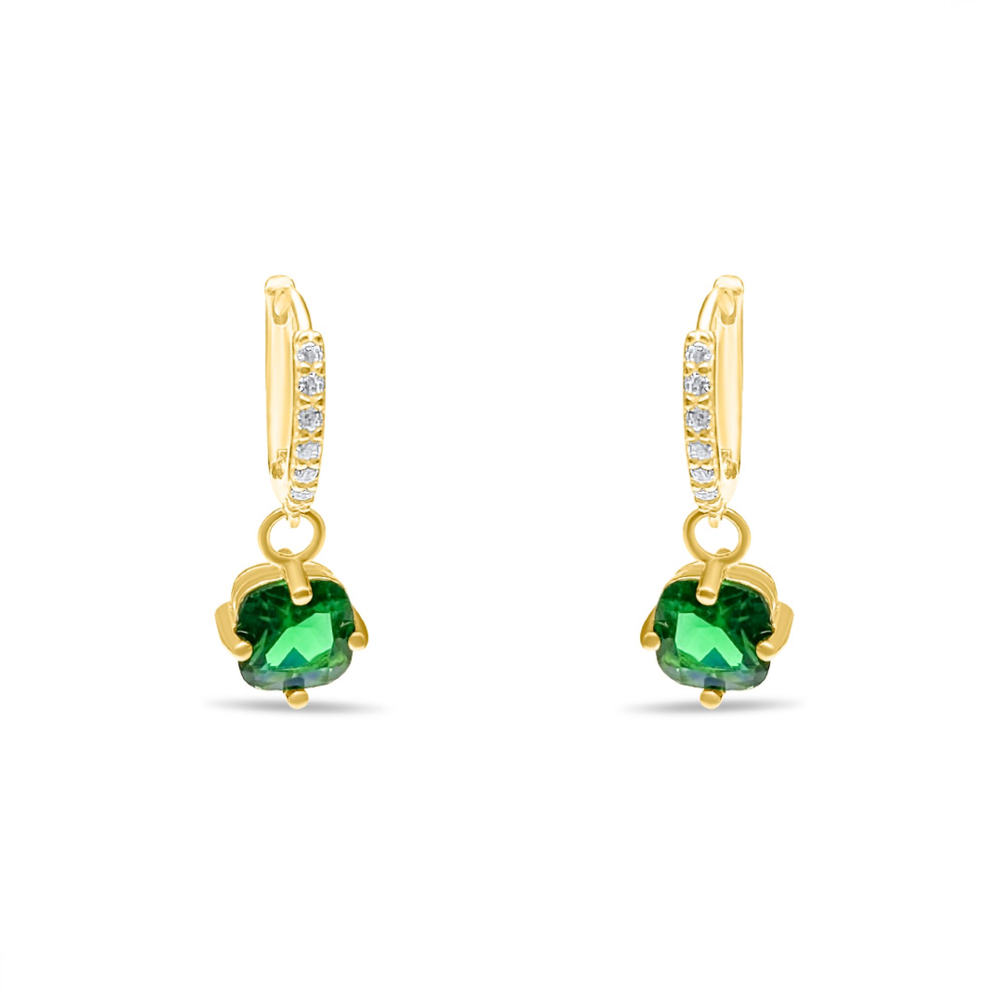 Gold plated earrings with emerald and zircon stones