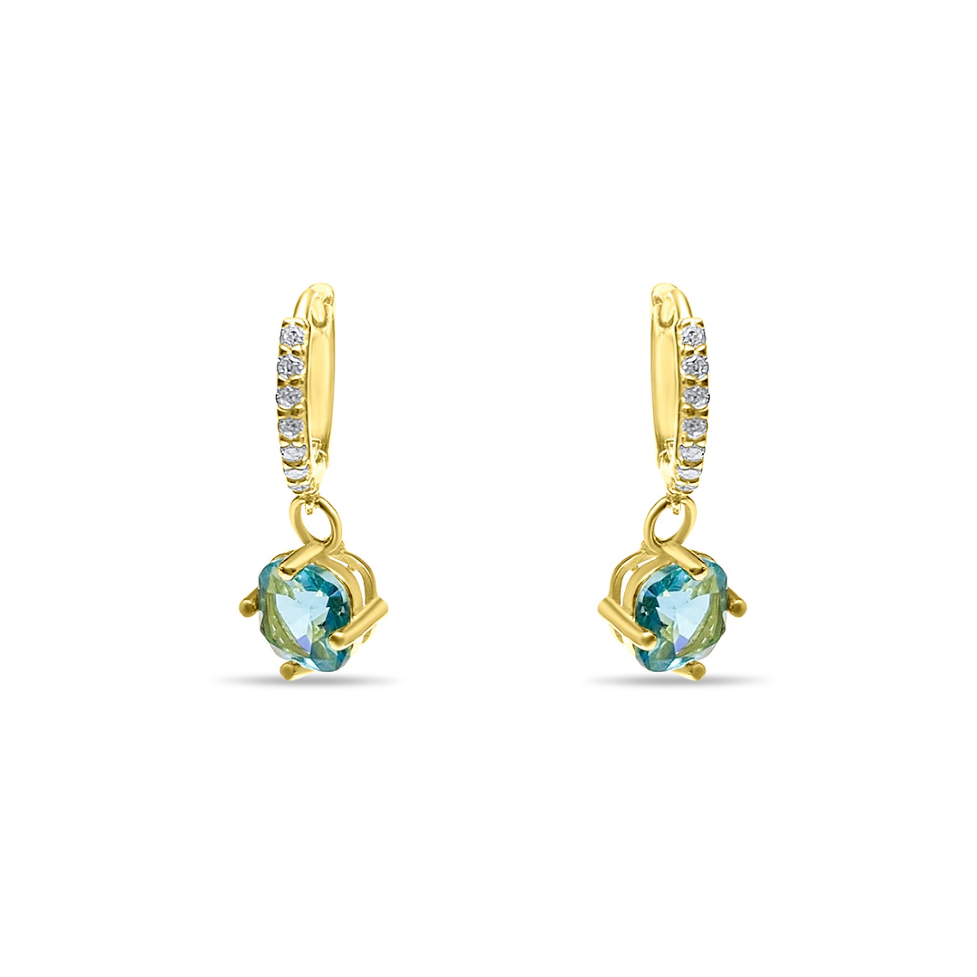 Gold plated earrings with aqua marine and zircon stones