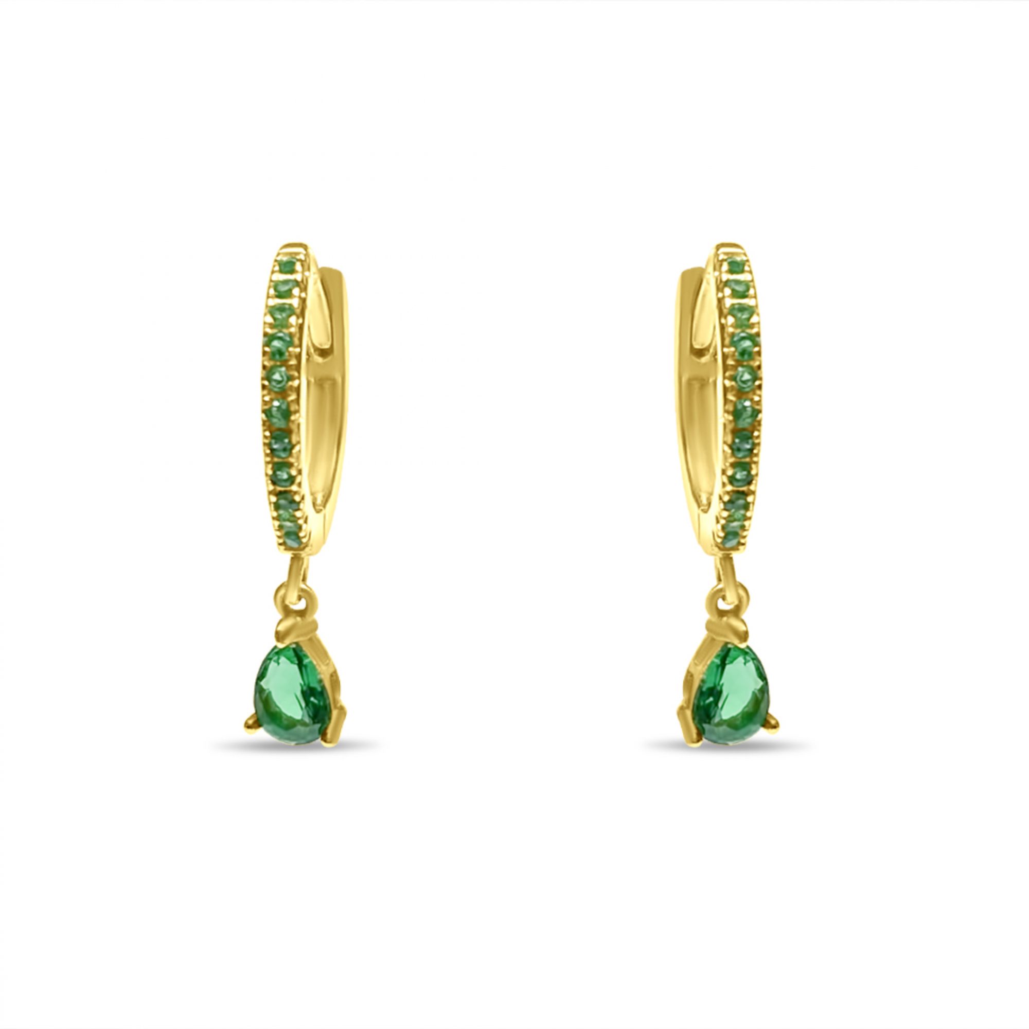 Gold plated earrings with emerald stones