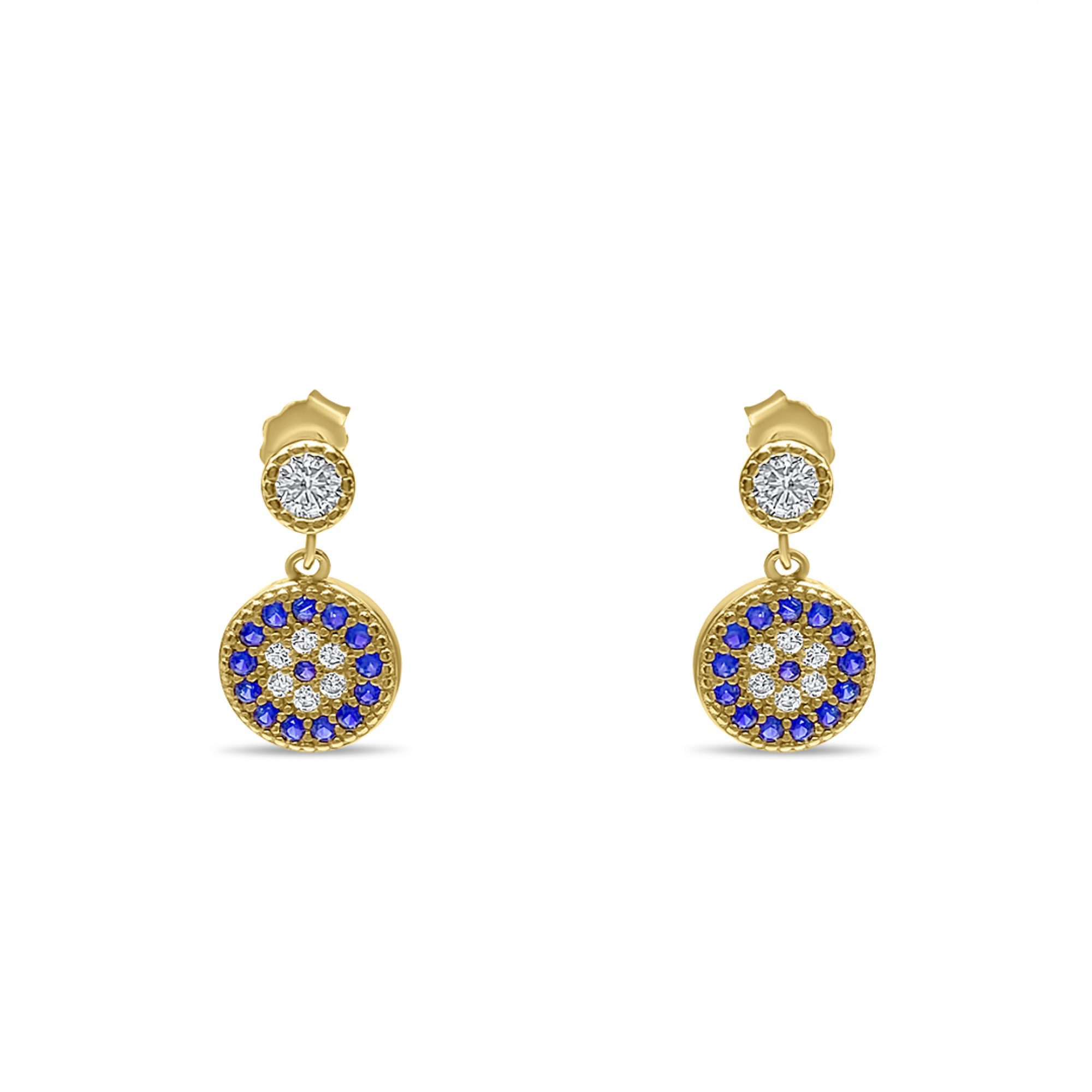 Gold plated eye stud earrings with zircon stones