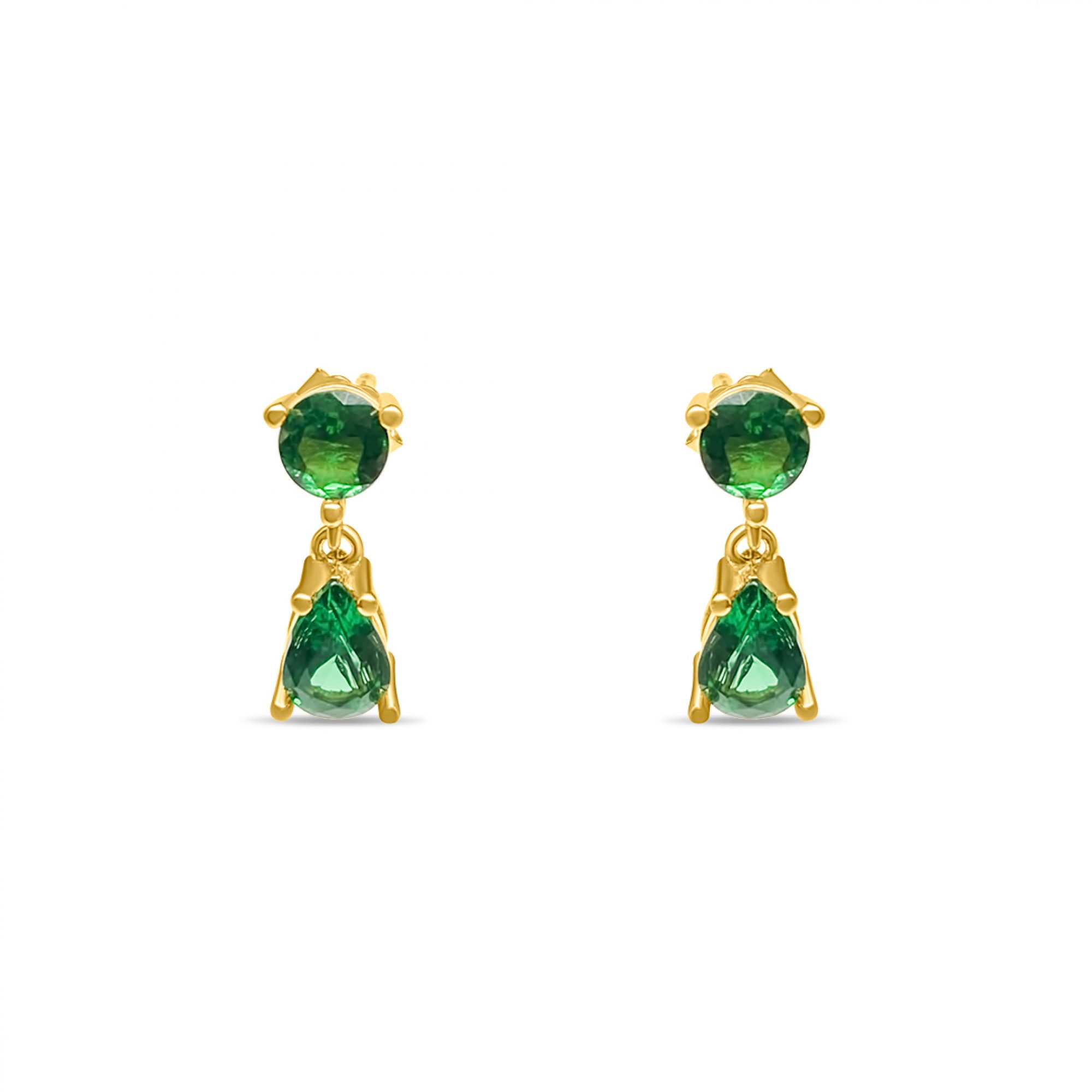Gold plated earrings with emerald stones